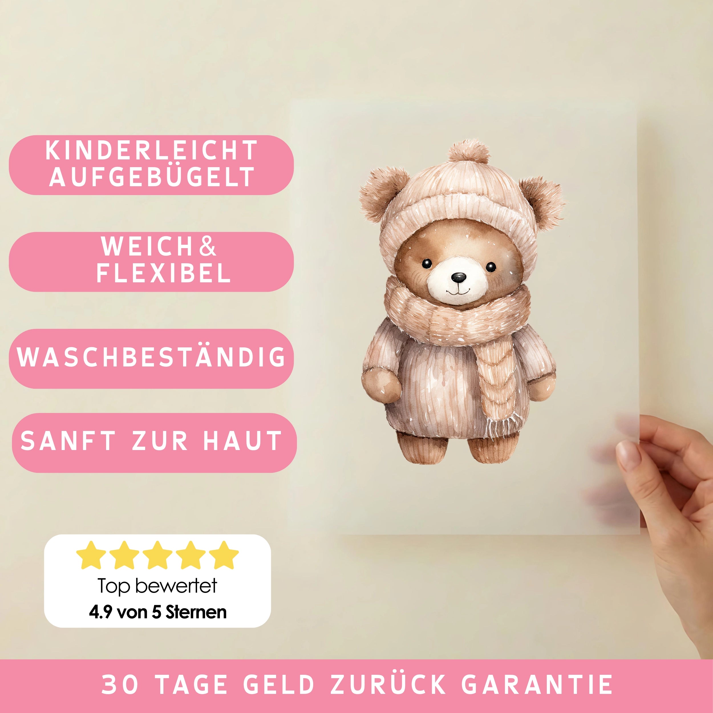 Bügelbild Winter Bärchen Beige