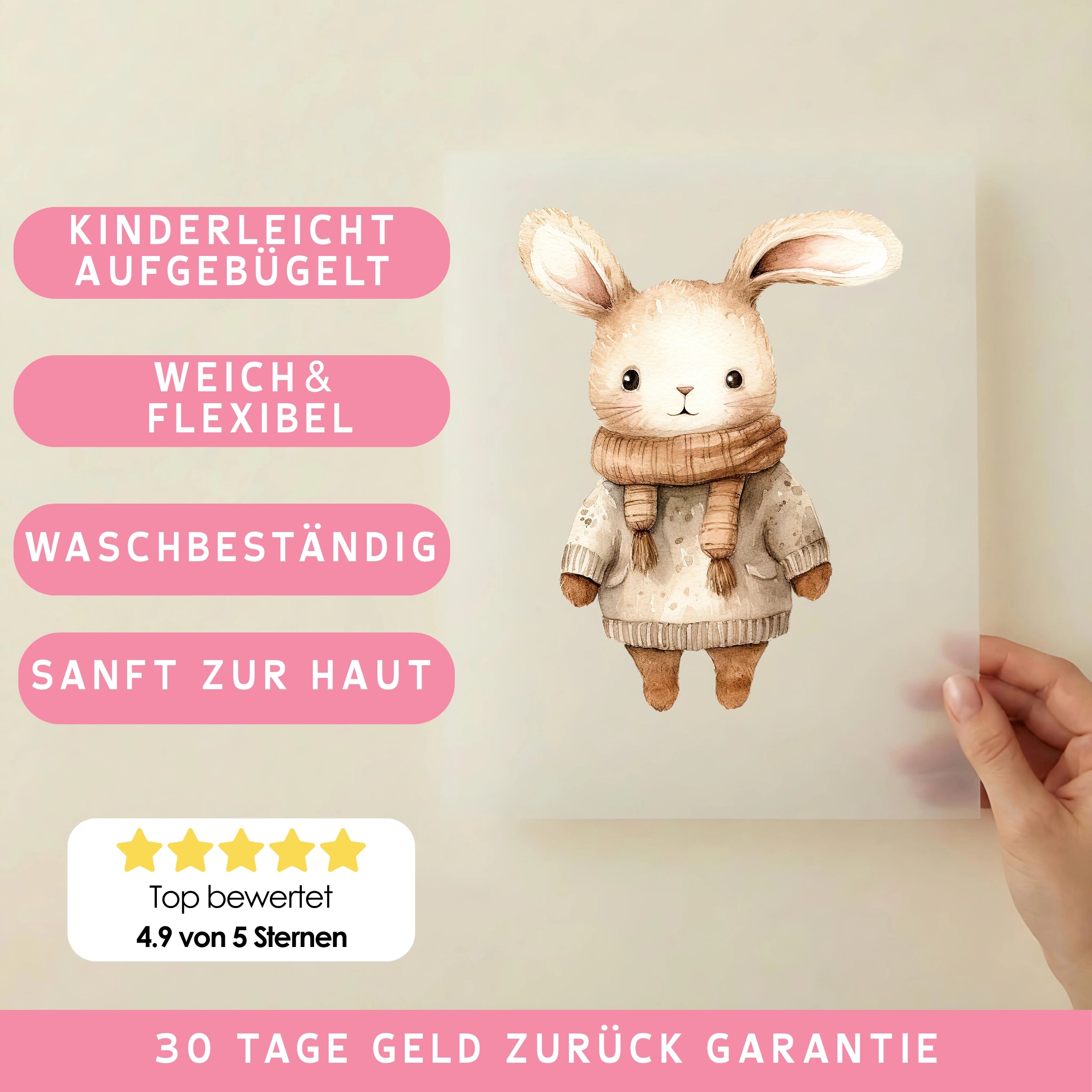 Bügelbild Winter Hase Beige