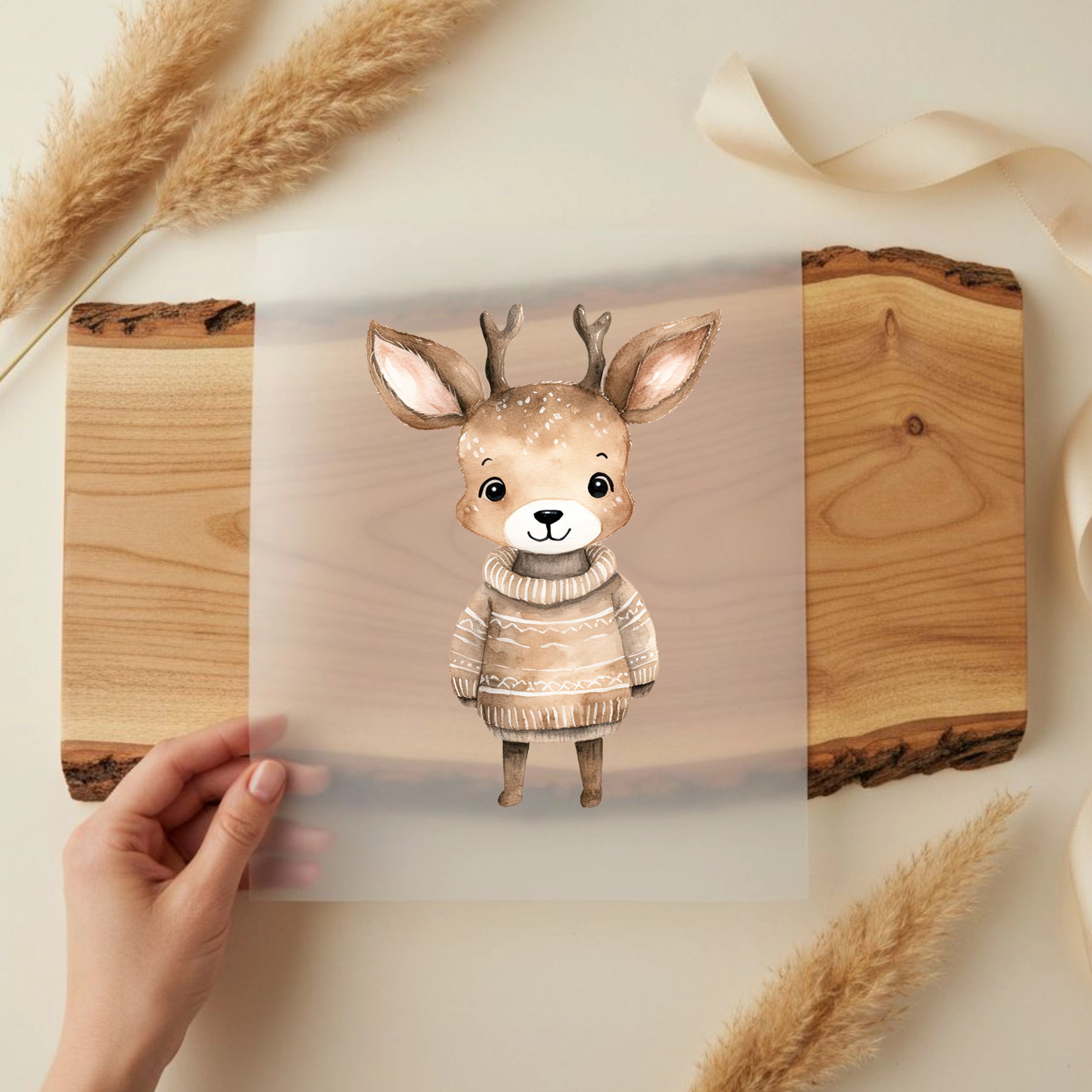 Bügelbild Winter Hirsch Sam Beige