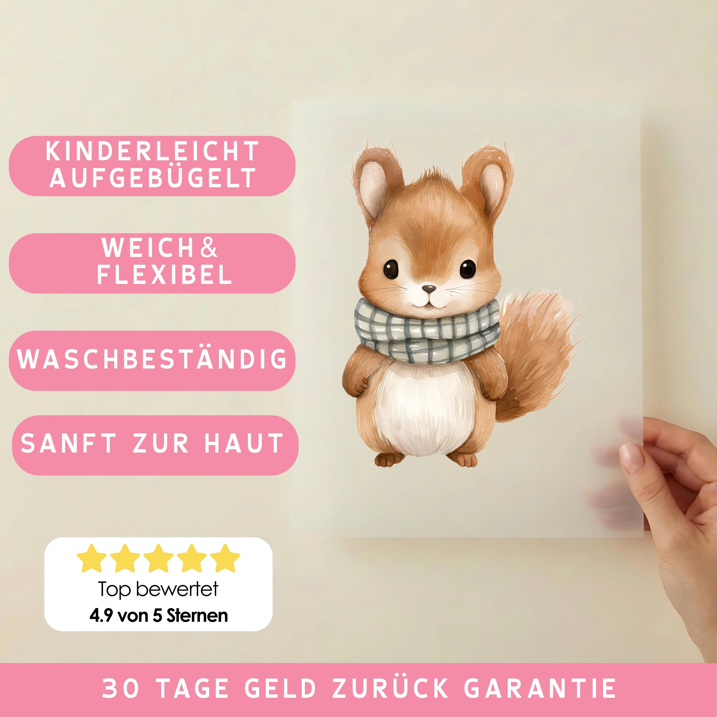 Bügelbild Eichhörnchen Emil Beige
