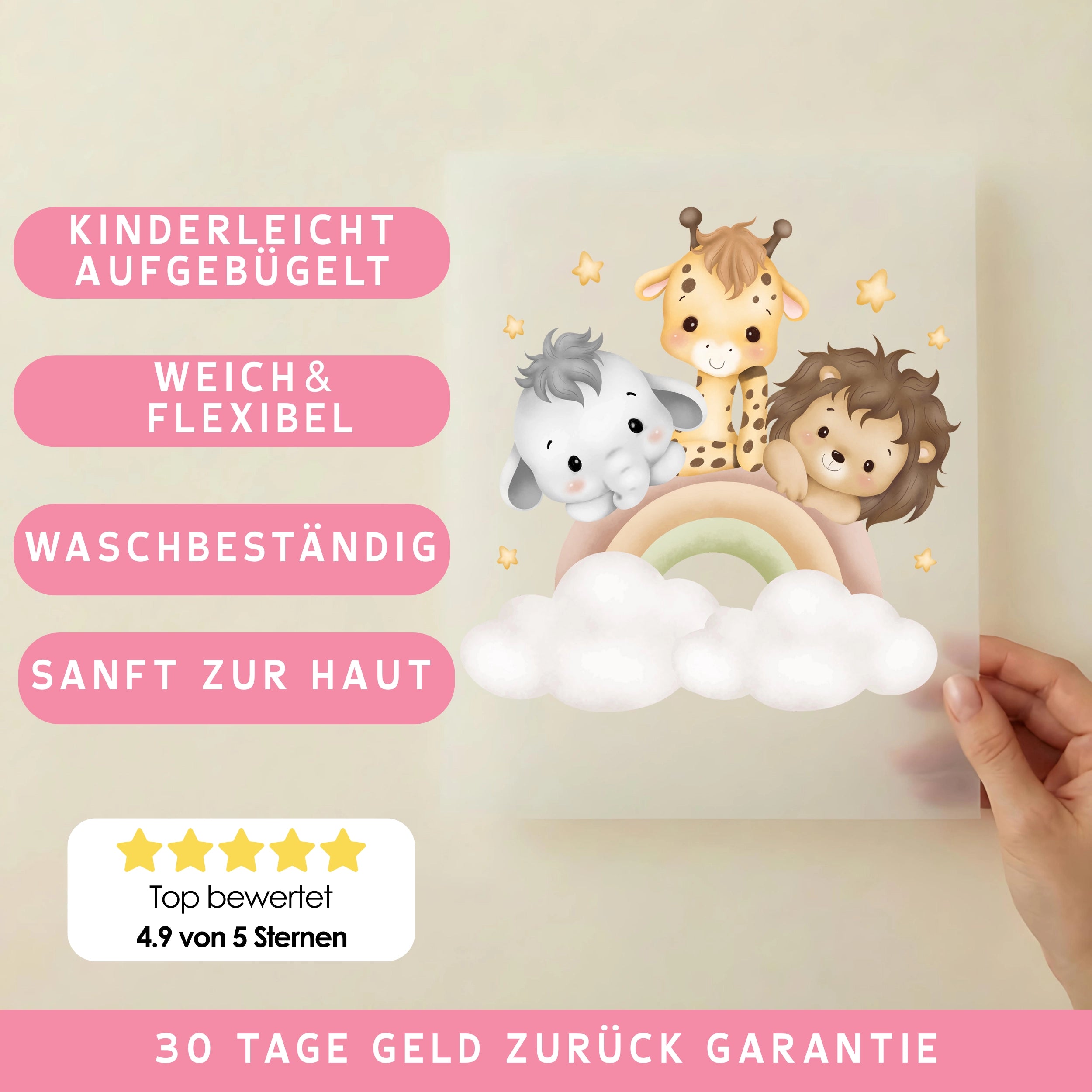 Bügelbild Safari Freunde Regenbogen
