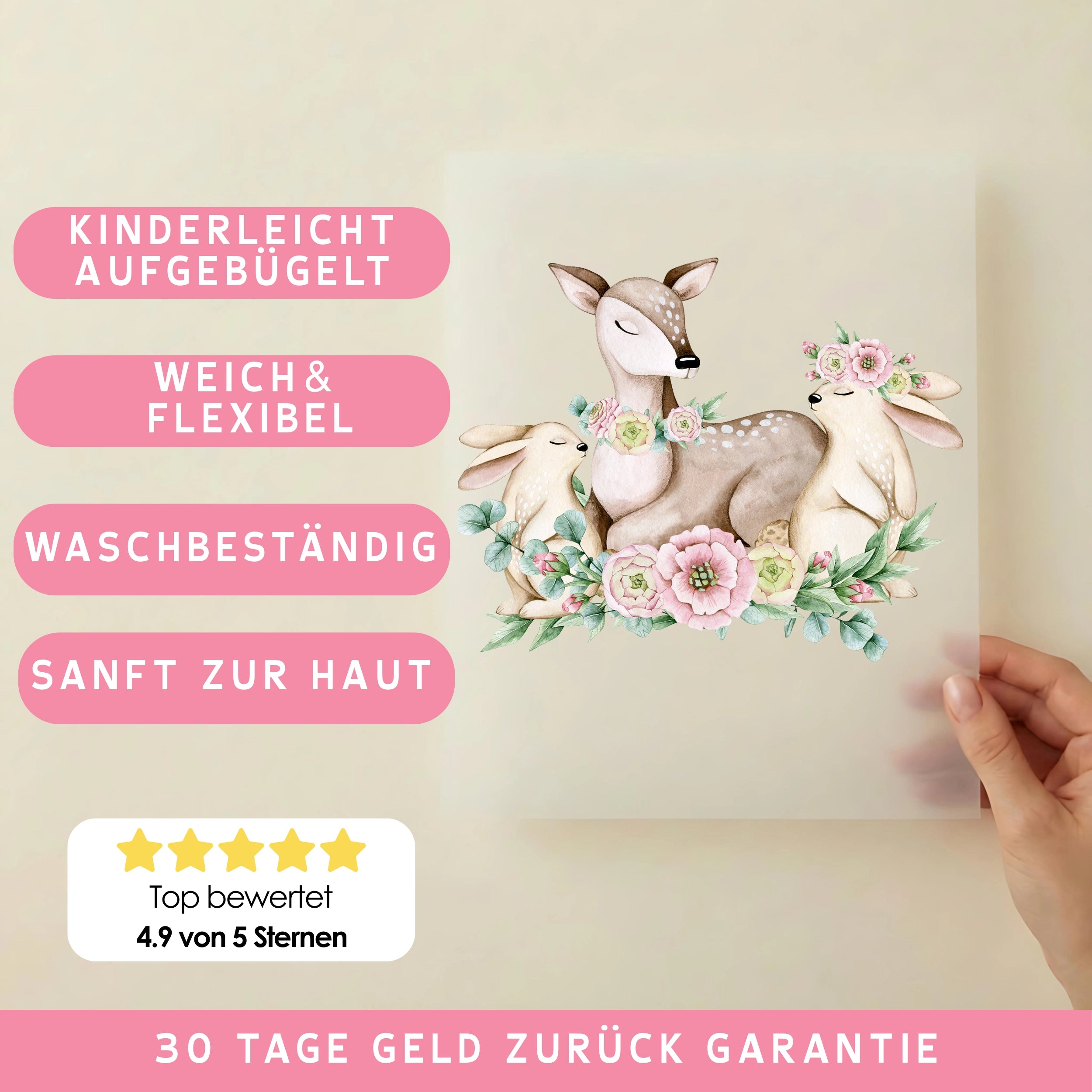 Bügelbild Frühlingsgefühle Reh Hase