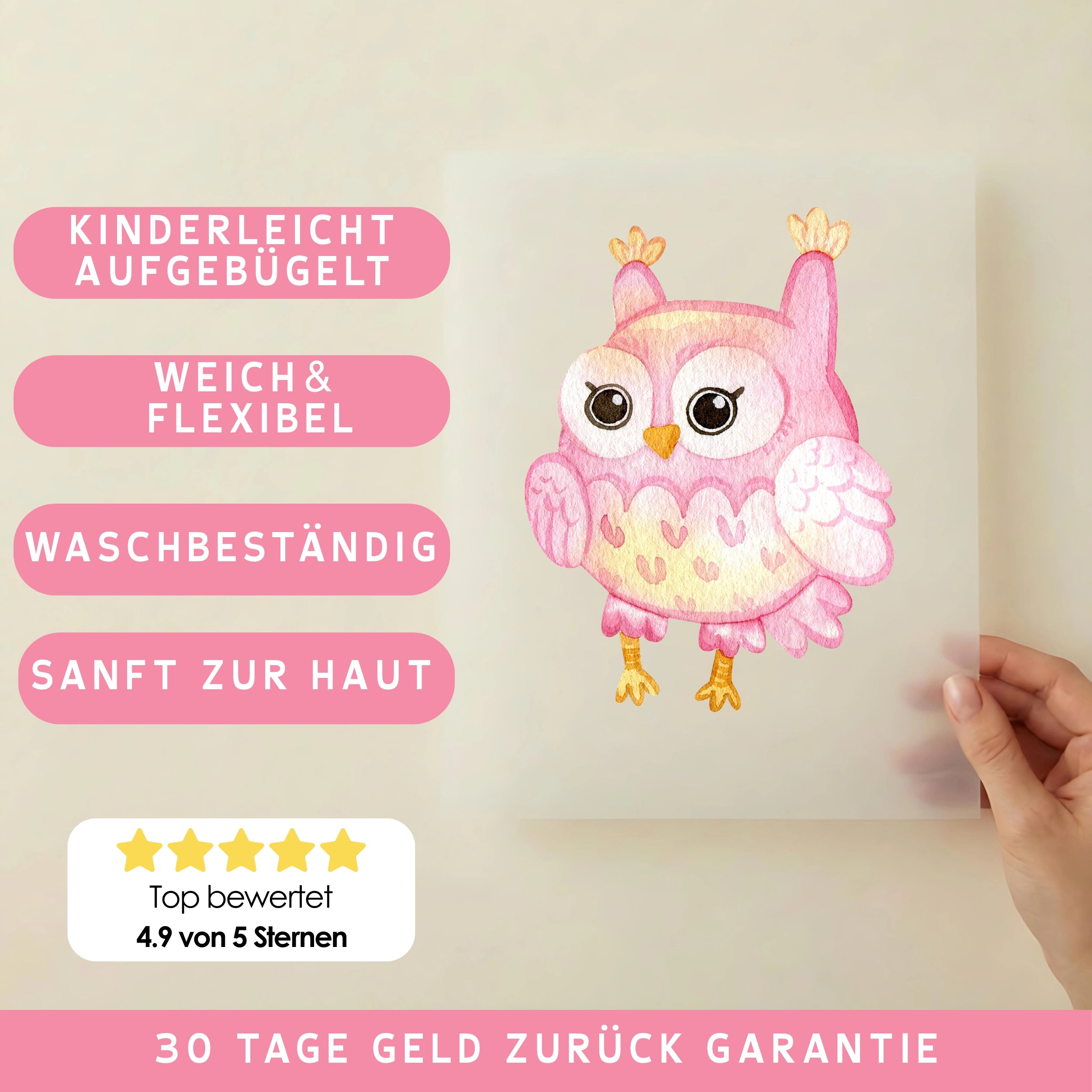 Bügelbild Eule Pinke Federfreundin