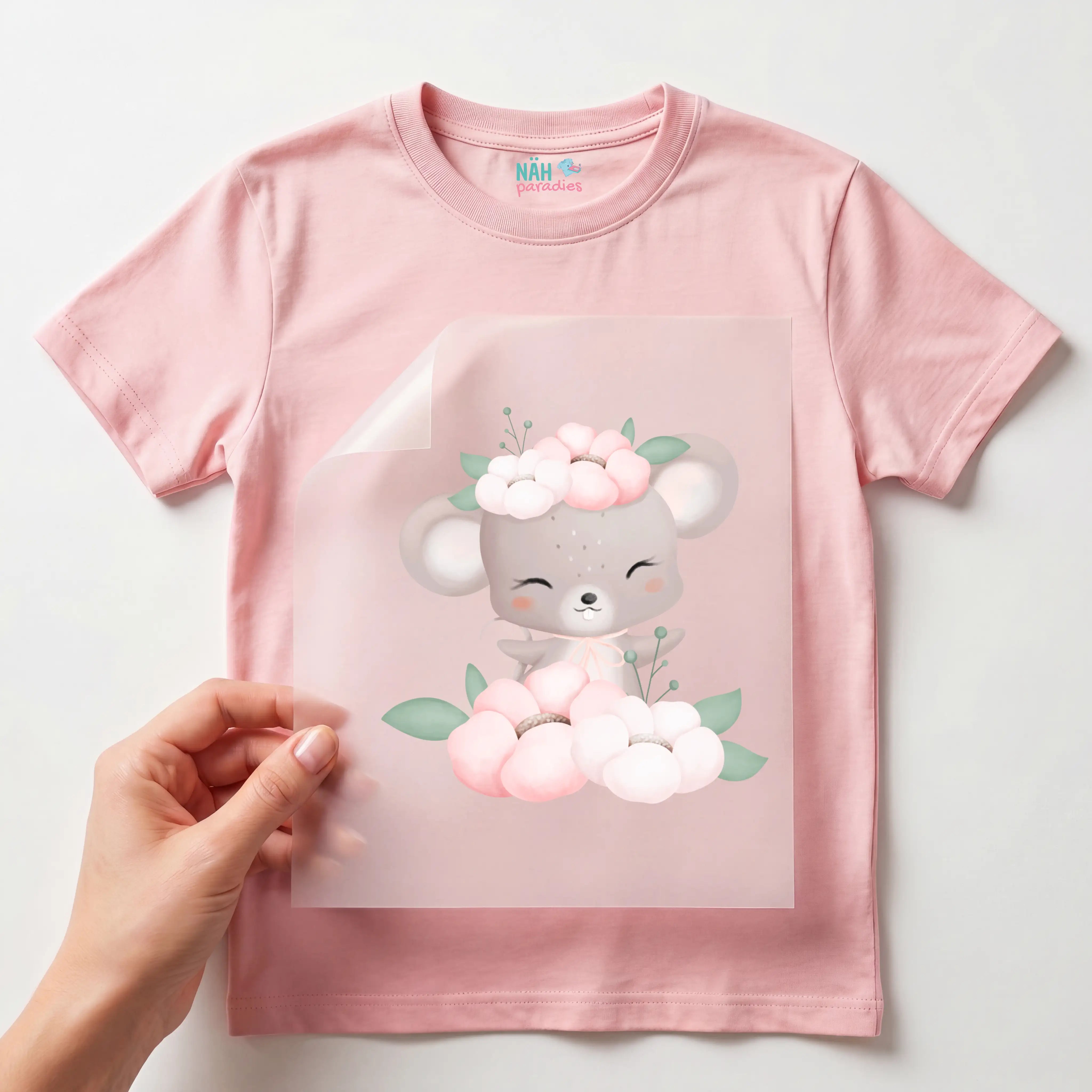 Bügelbild Blüten Maus