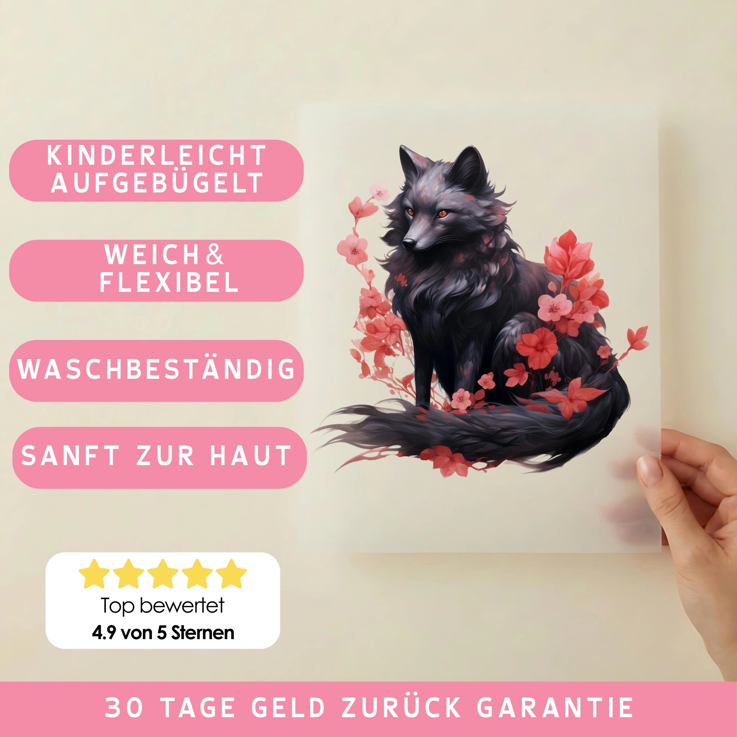 Bügelbild Schwarzer Blüten Fuchs