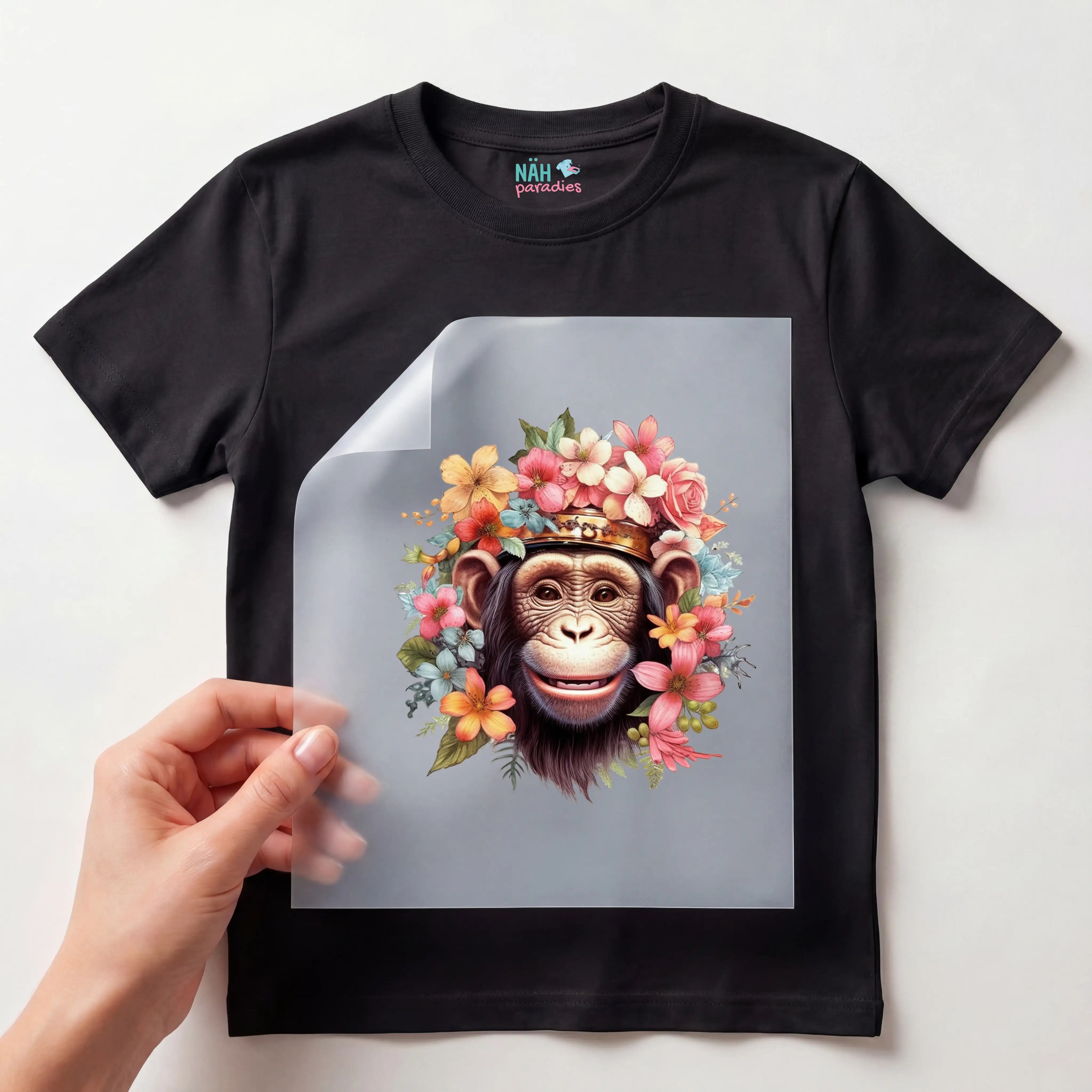 Bügelbild Blumen Affe Bob