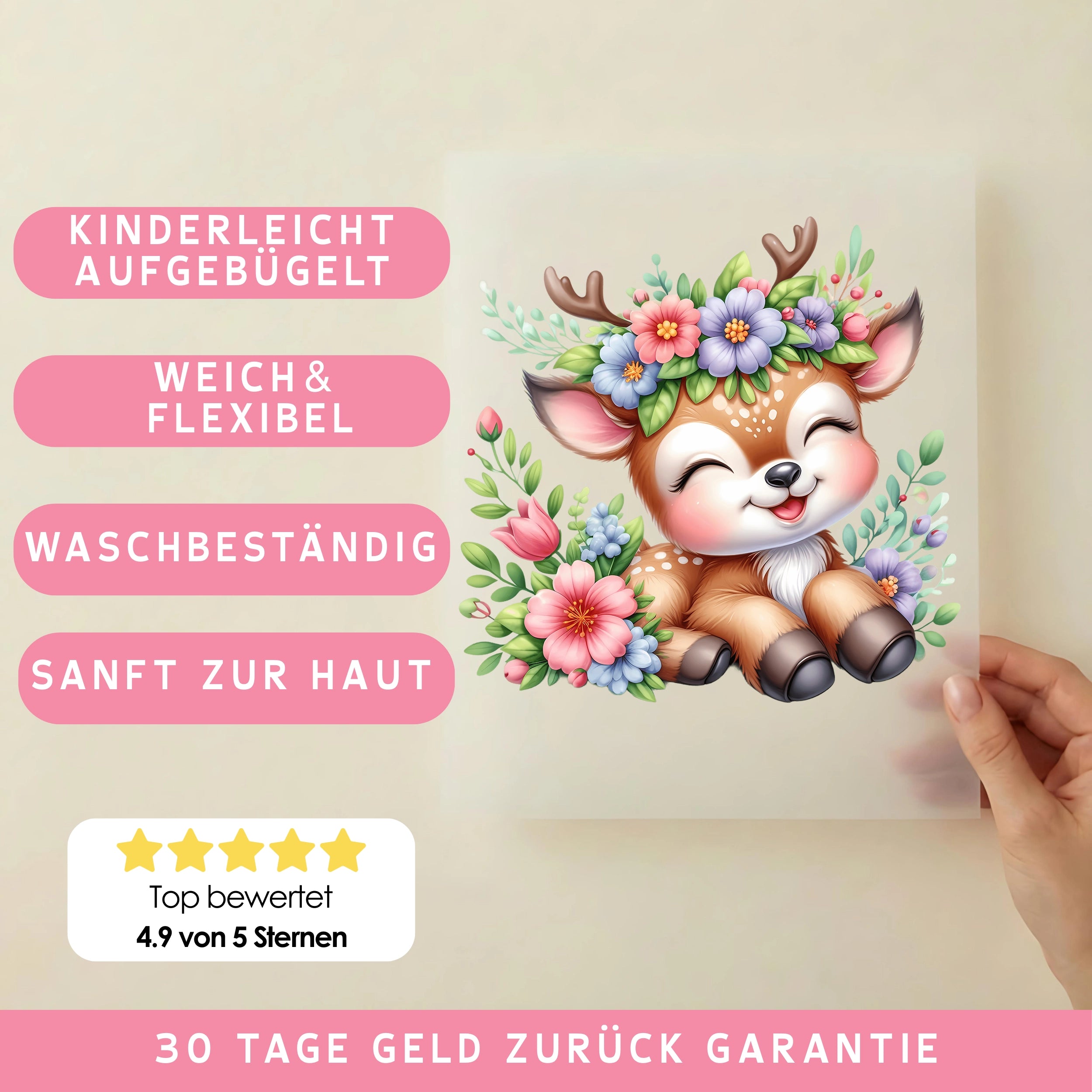 Bügelbild Lächelndes Blumenreh