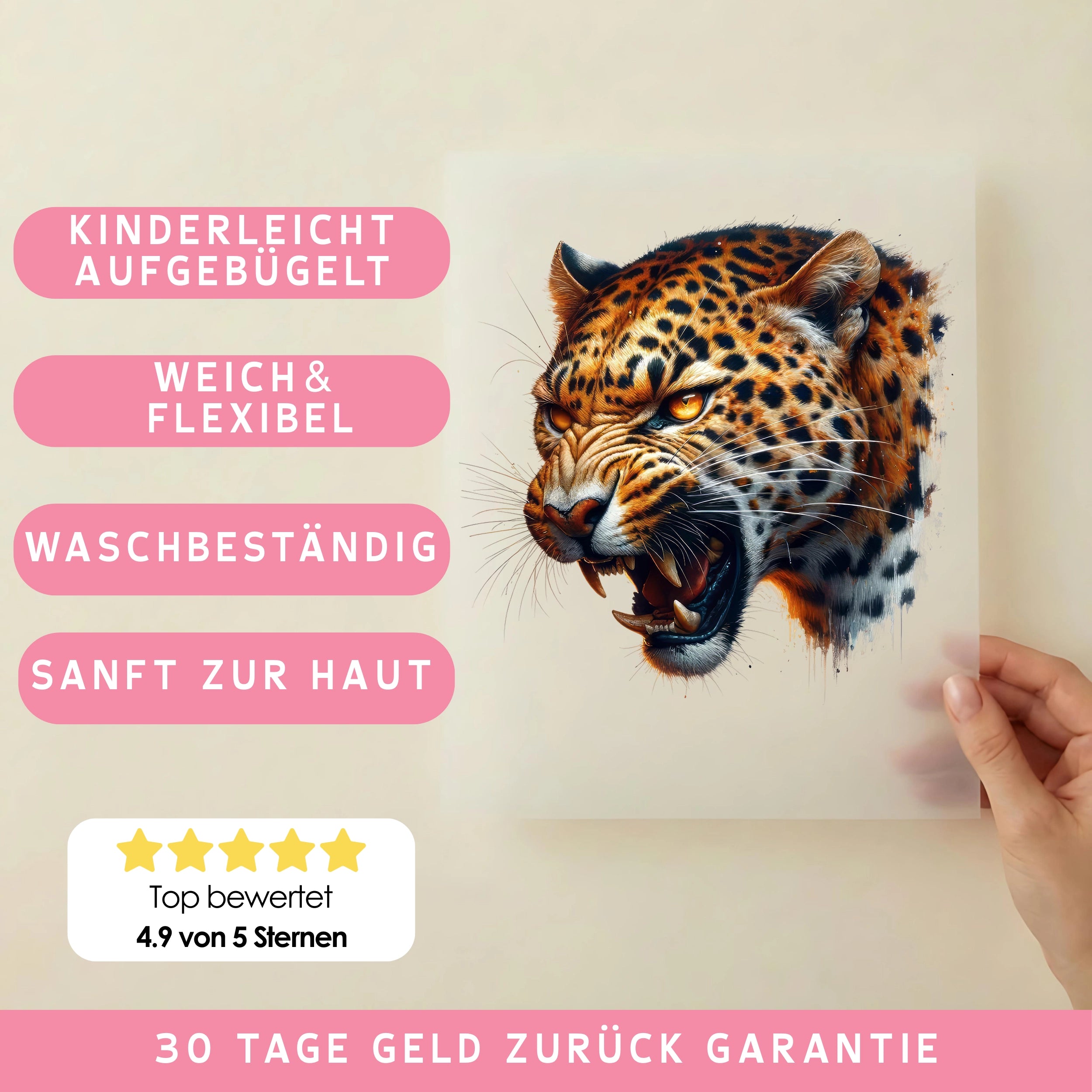 Bügelbild Leopard Wilder Zorn