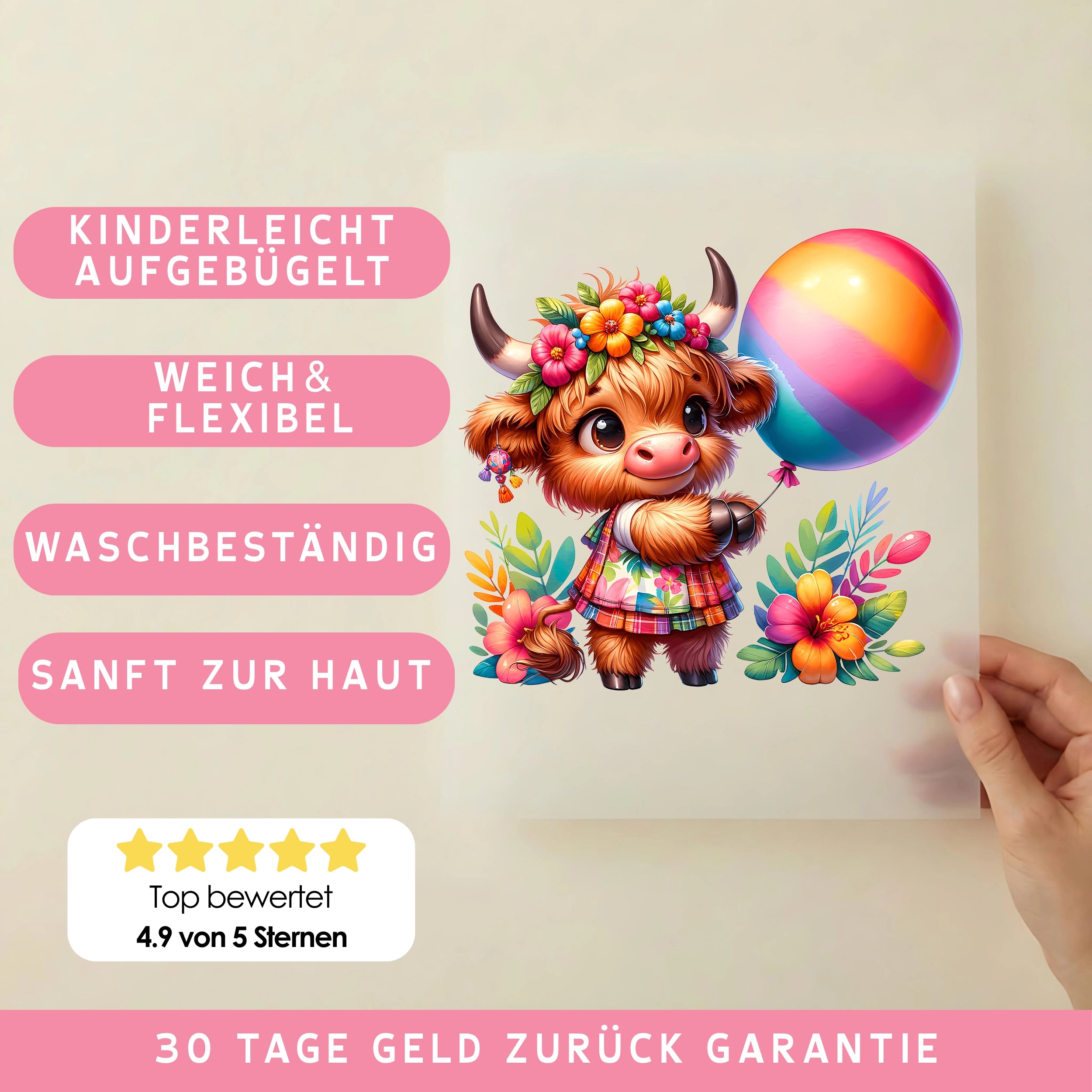 Bügelbild Kuh Emmi Farbenfroh