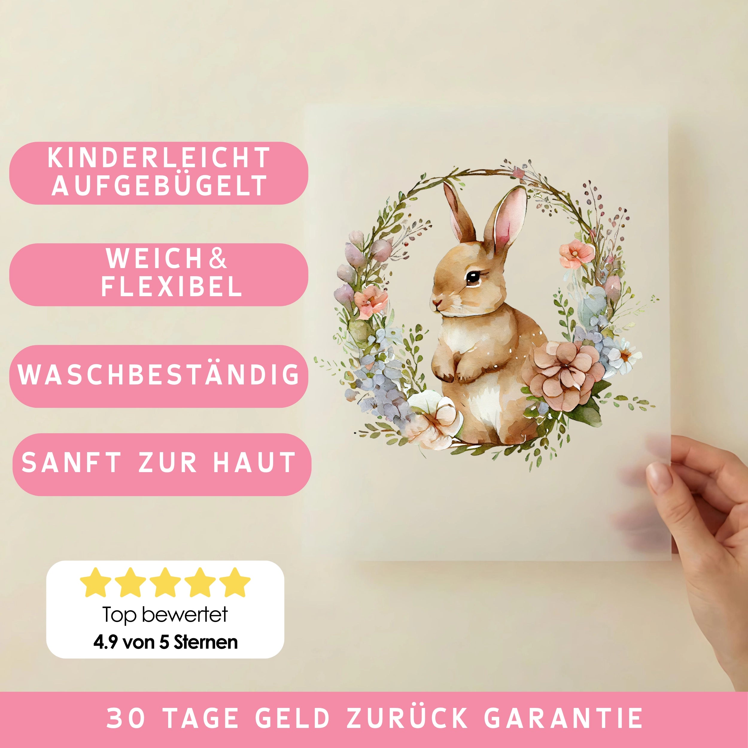 Bügelbild Hasen Kranz