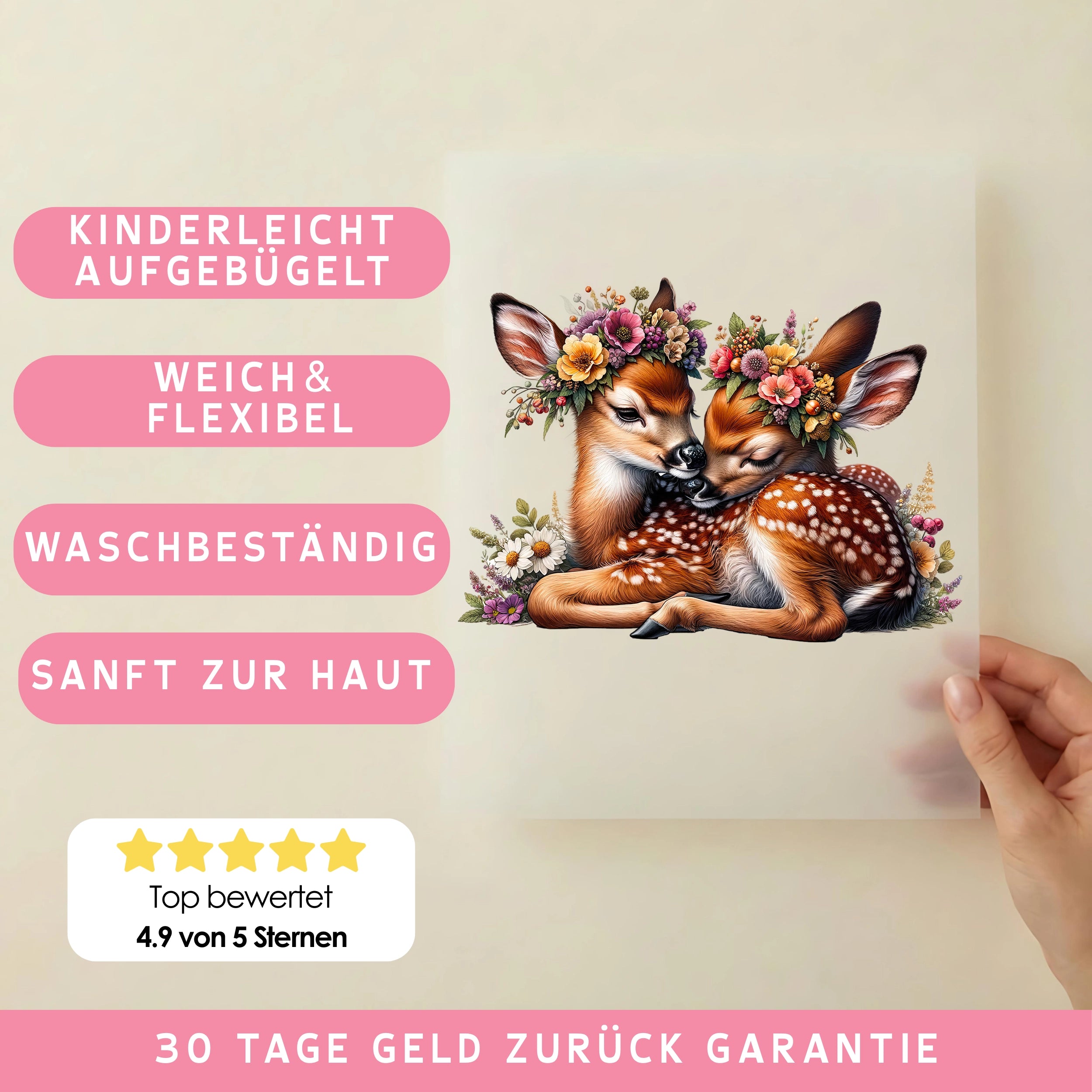 Bügelbild Rehe Blütenfreunde
