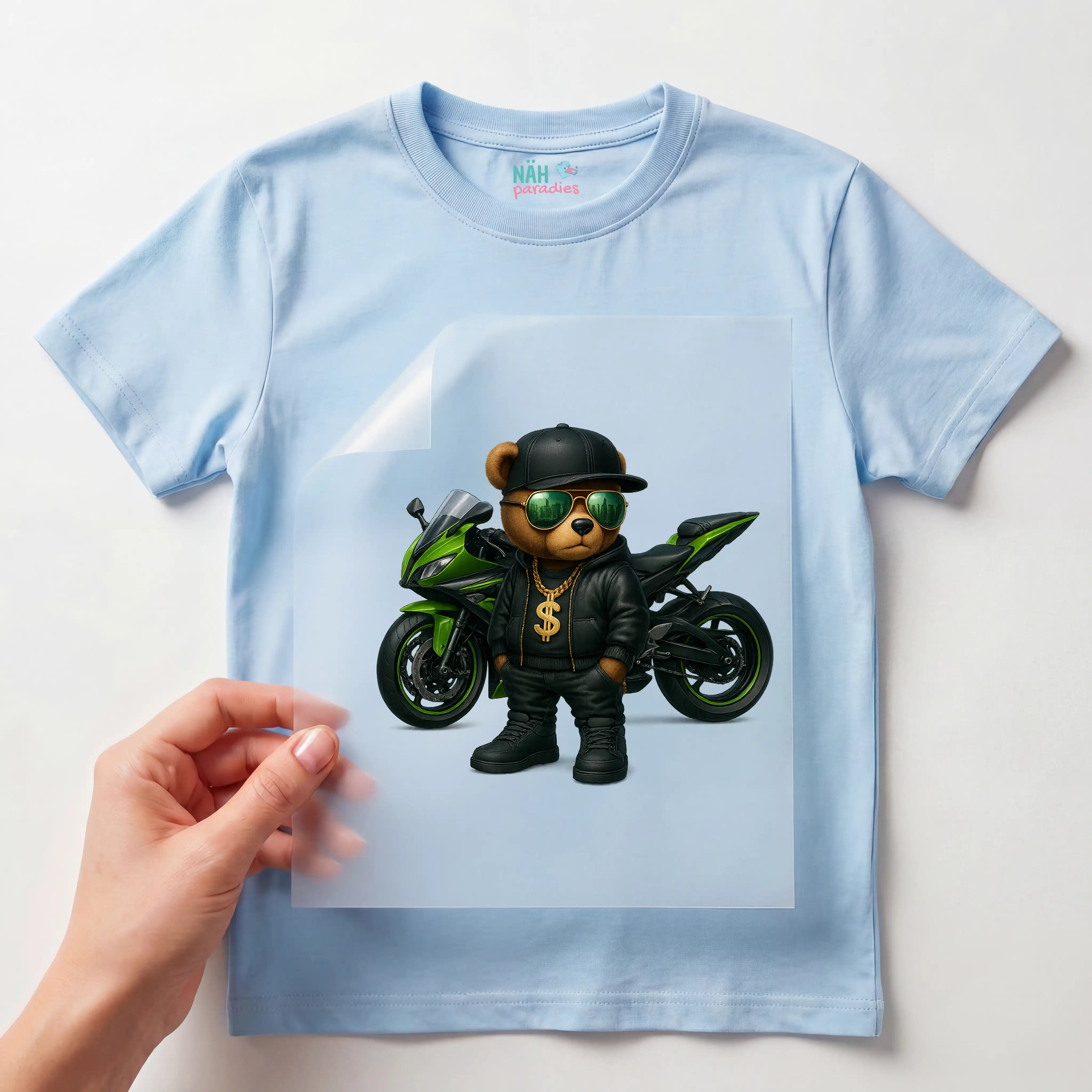 Bügelbild Bär Motorradking