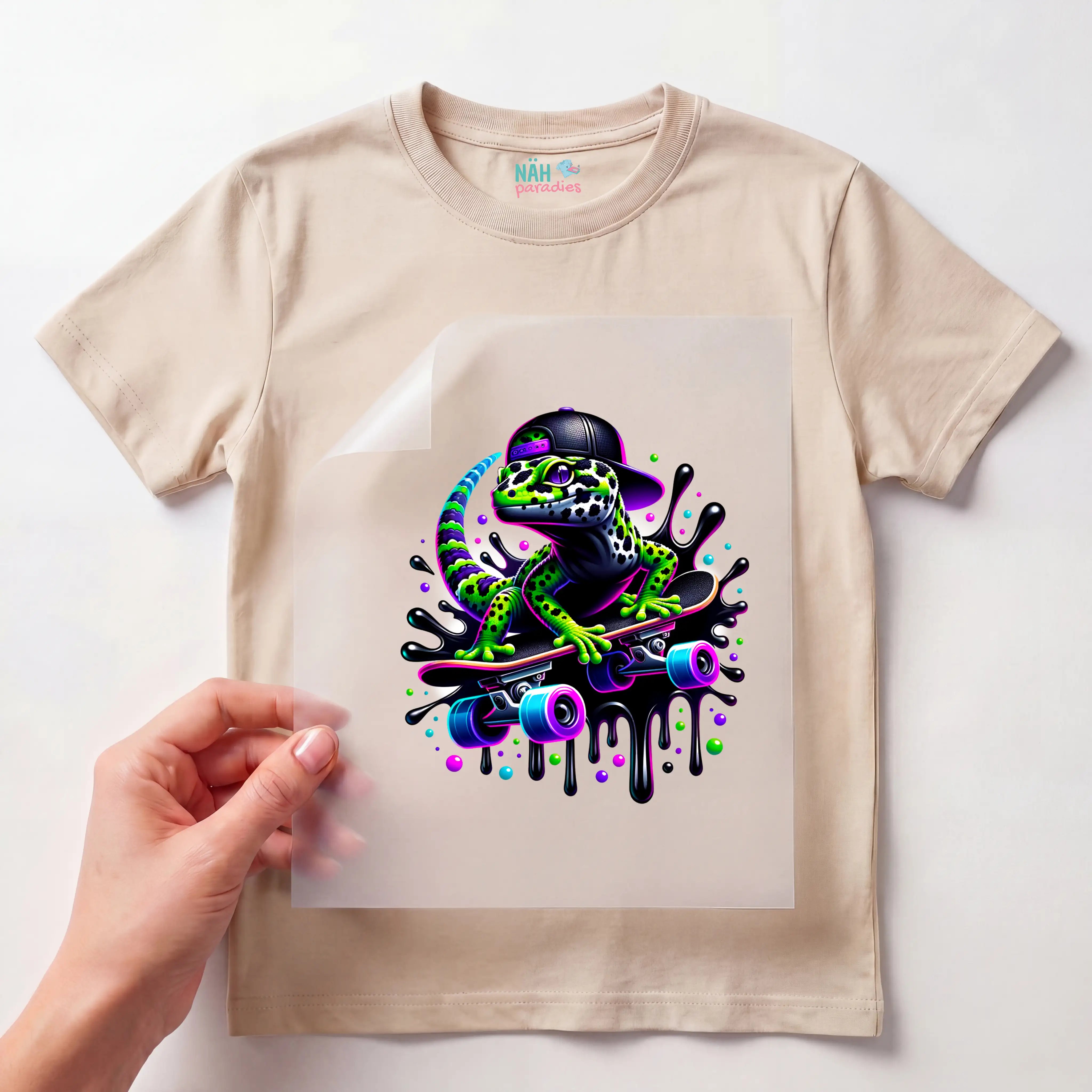 Bügelbild Skater Gecko Nio