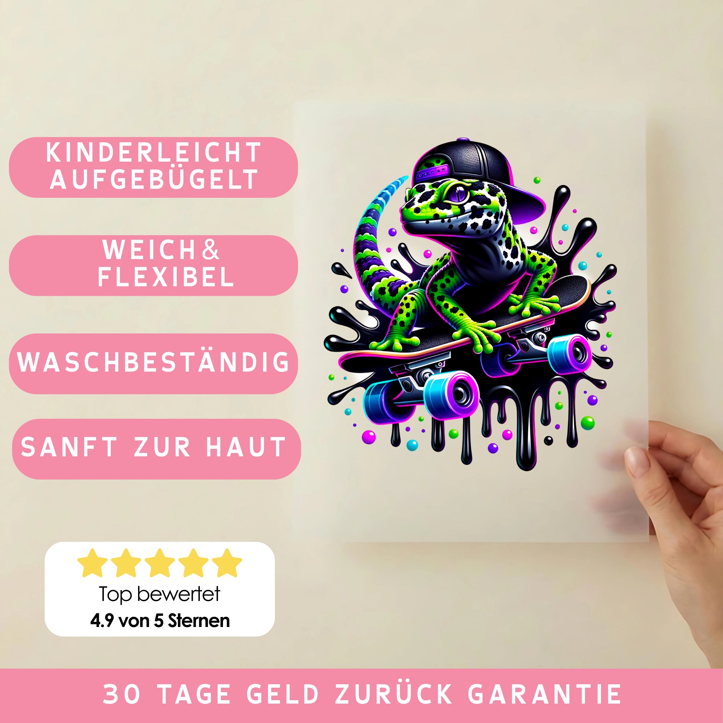 Bügelbild Skater Gecko Nio