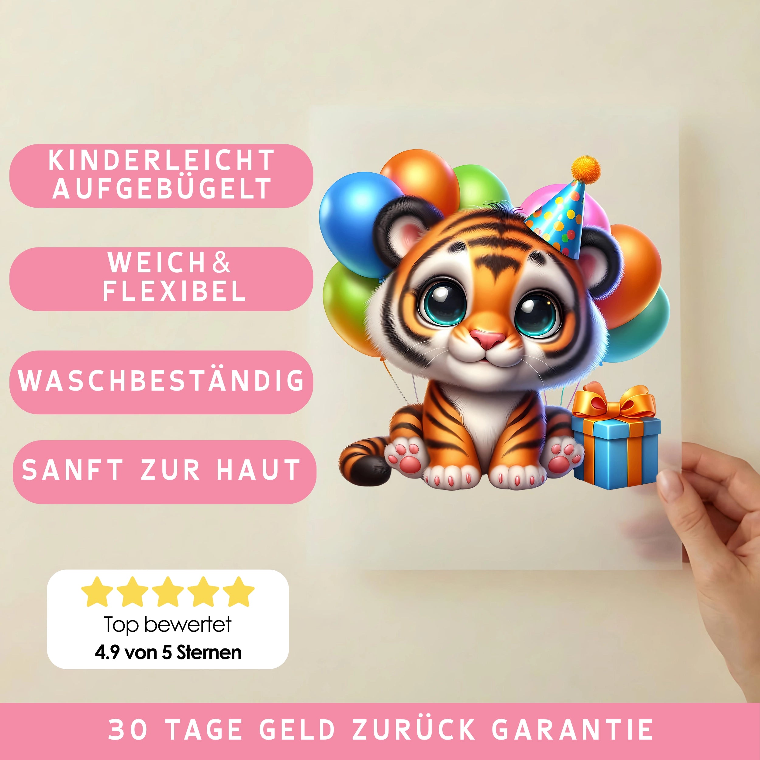 Bügelbild Baby Tiger Geburtstag