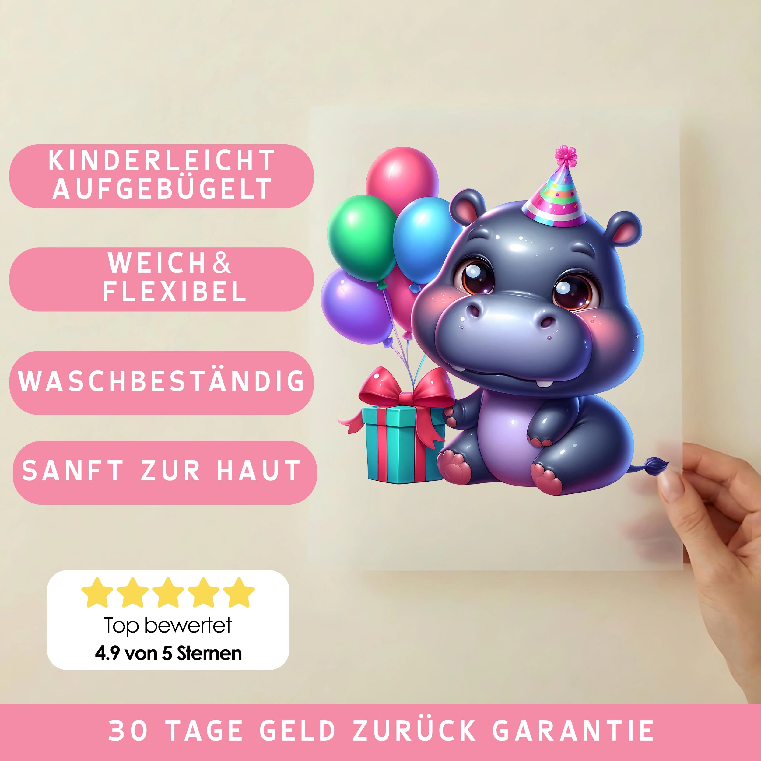 Bügelbild Baby Nilpferd Geburtstag
