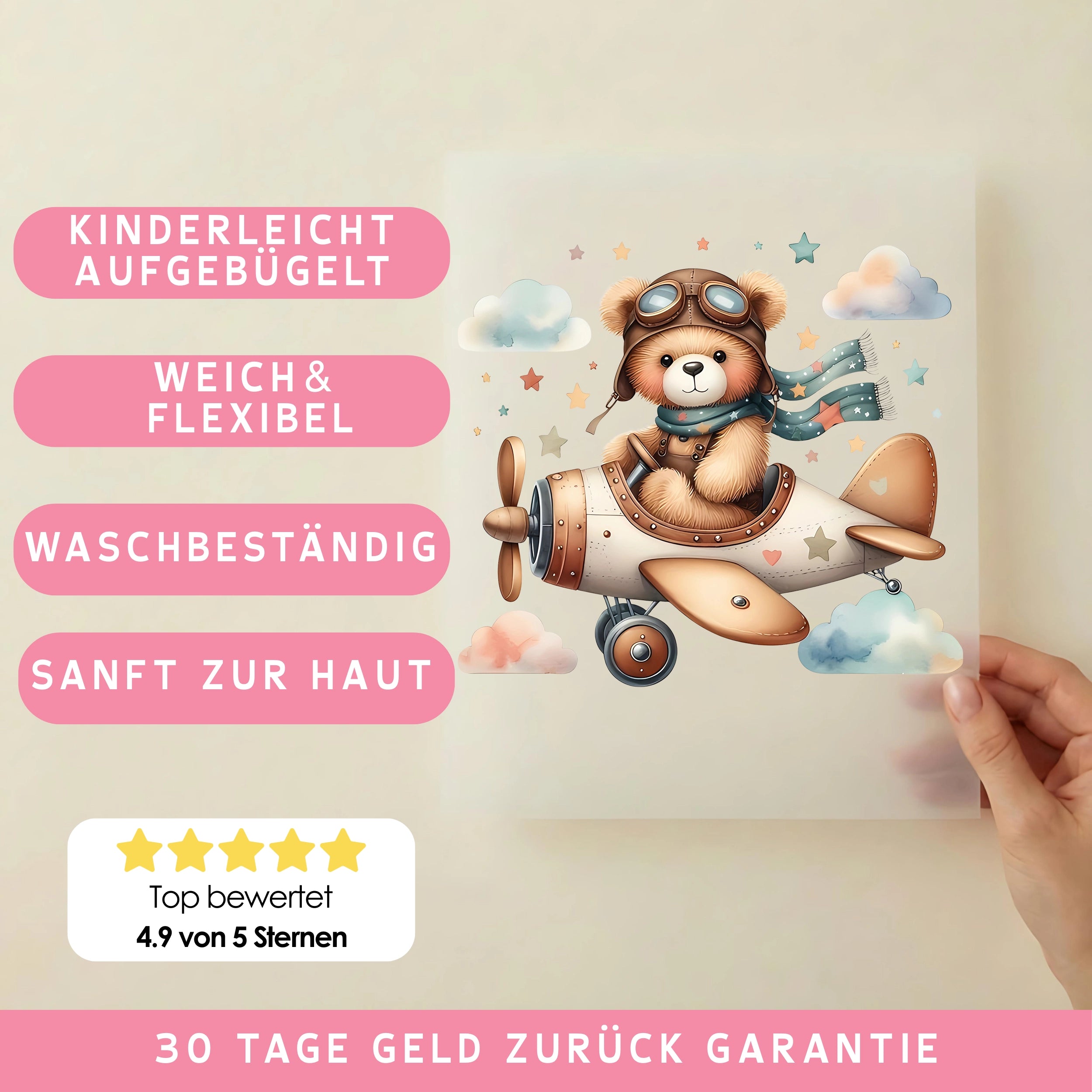 Bügelbild Teddy Flugabenteuer