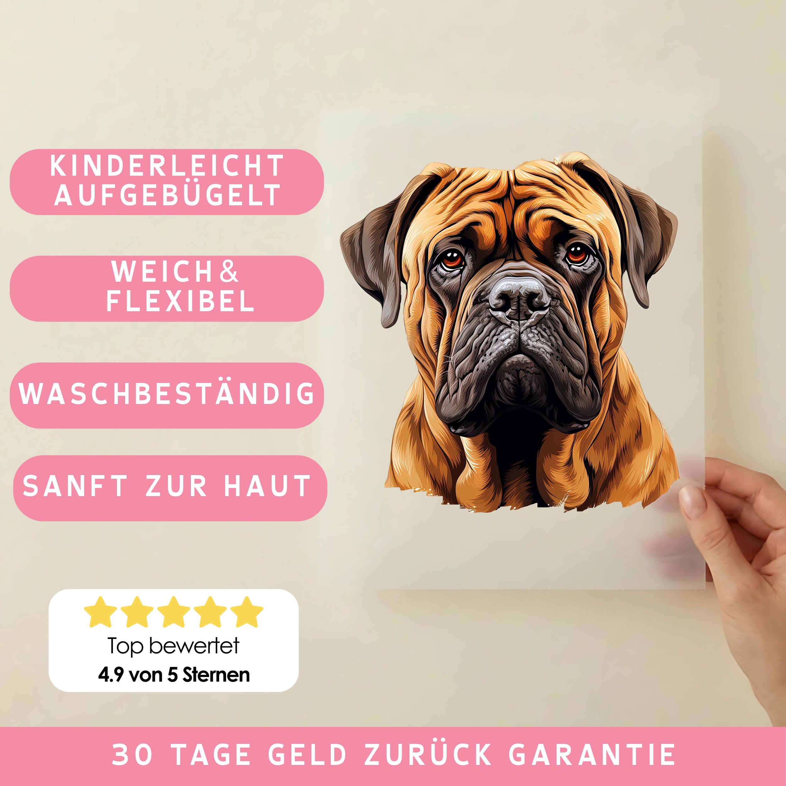 Bügelbild Hund Bullmastiff Braun