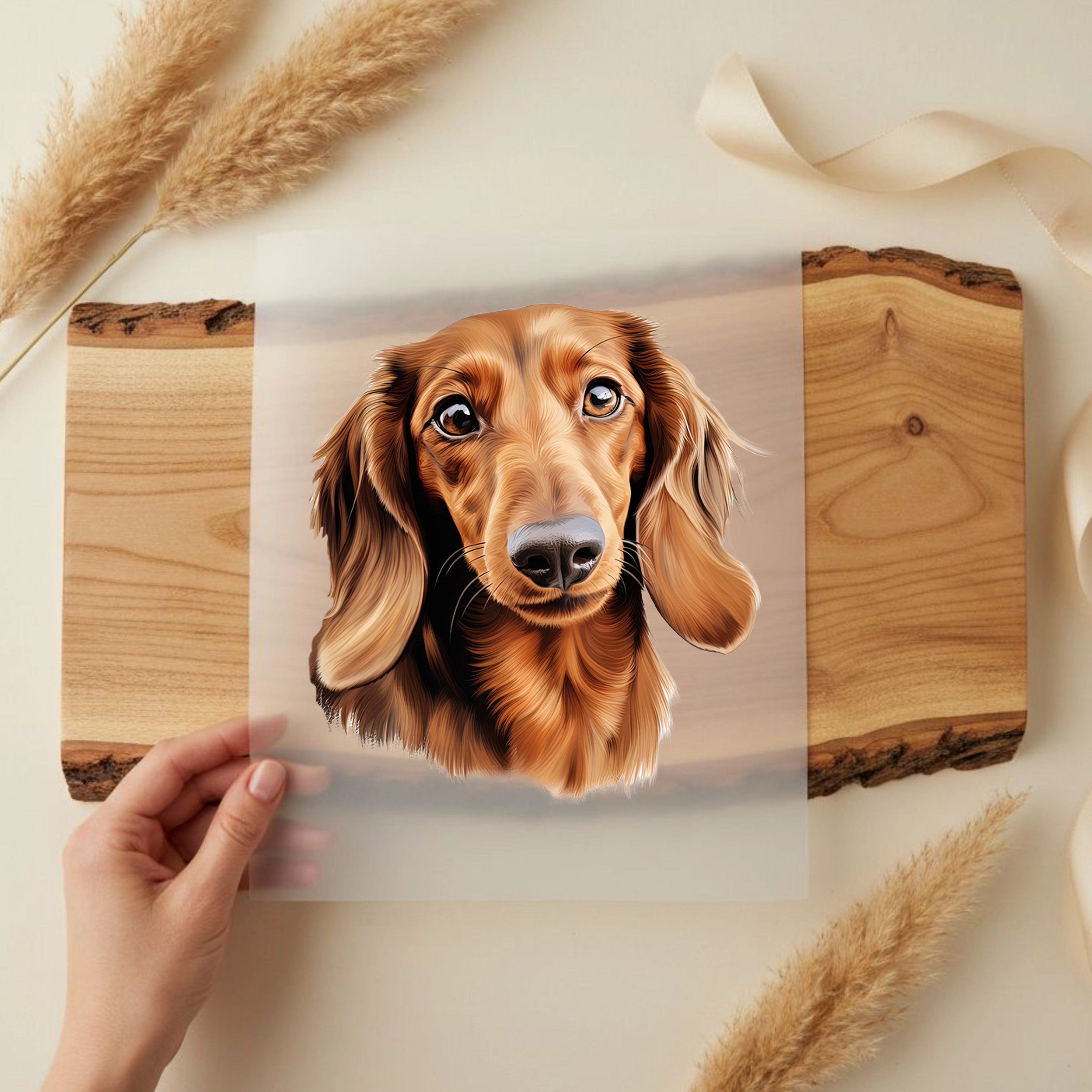 Bügelbild Hund Dackel Braun
