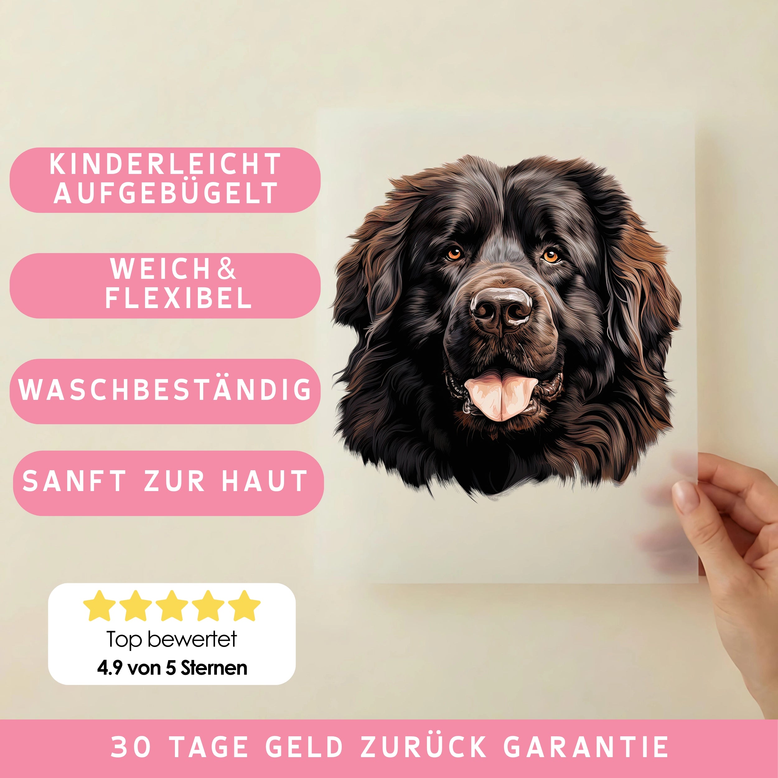 Bügelbild Hund Neufundländer Schwarz