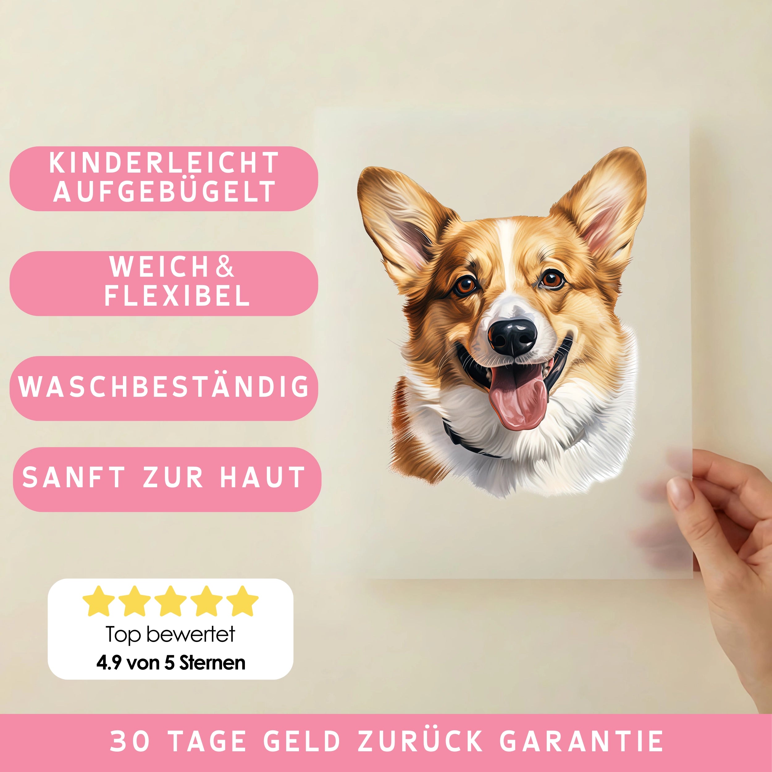 Bügelbild Hund Welsh Corgi Pembroke Braun