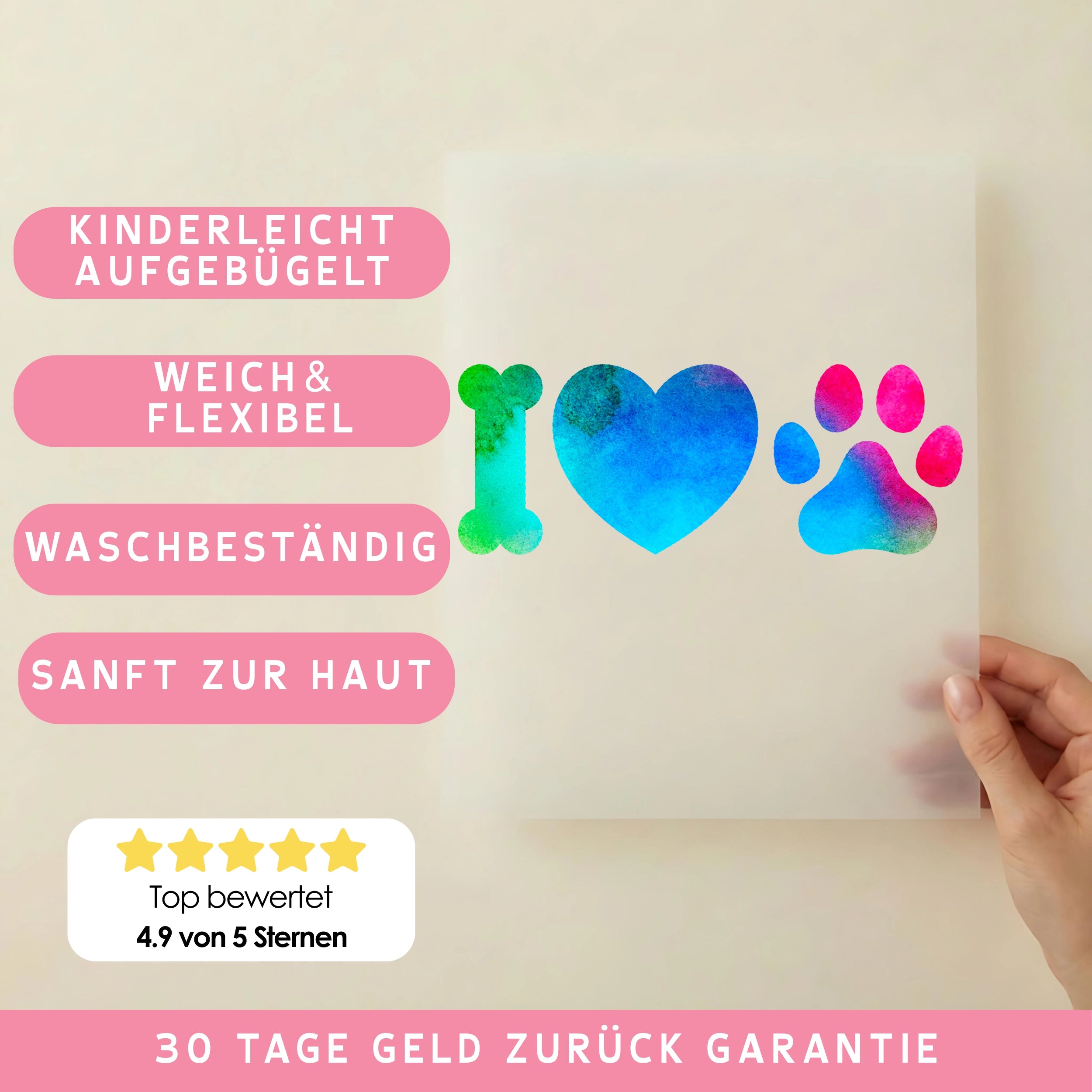 Bügelbild I Love Dog Pfote