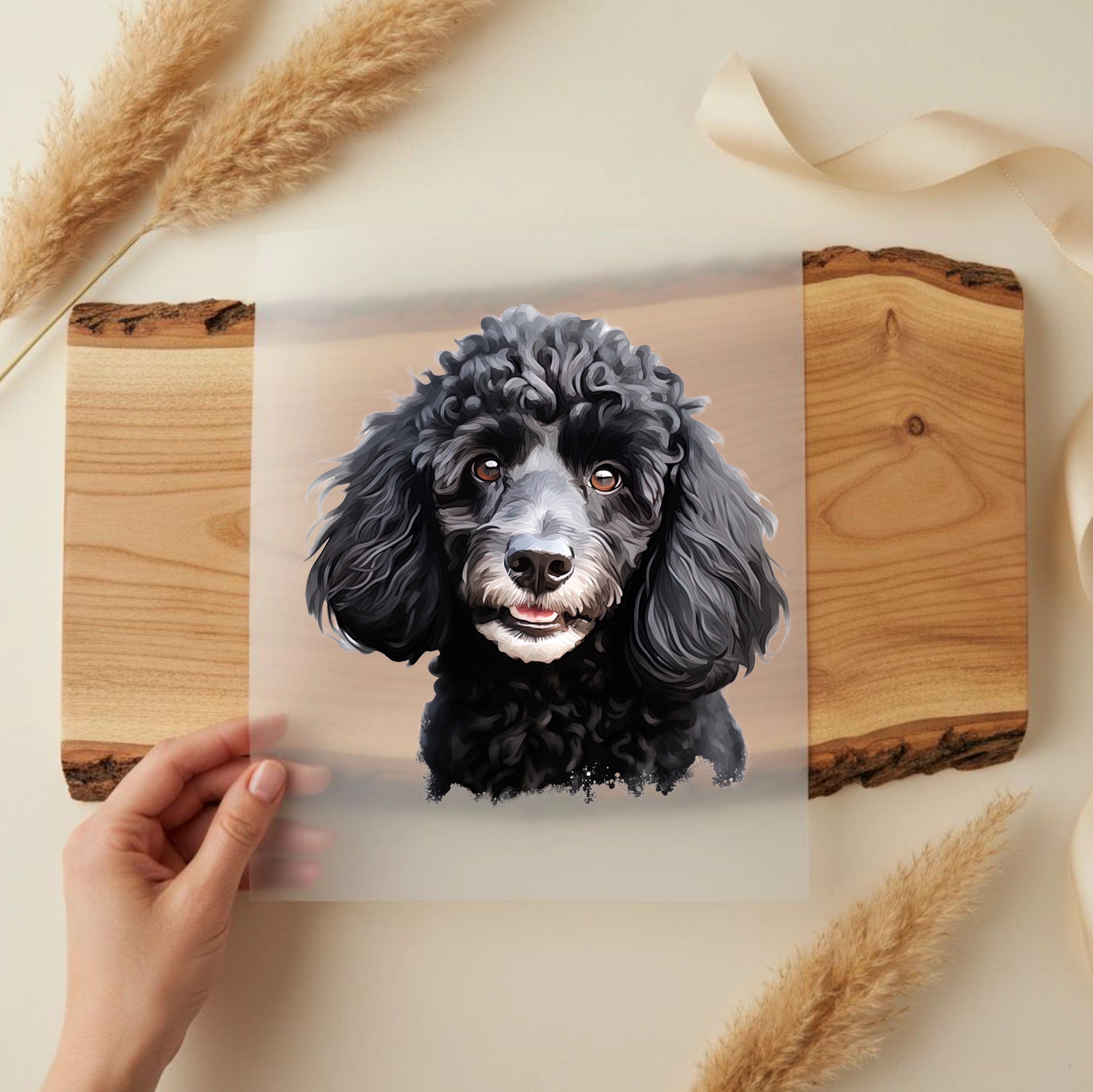 Bügelbild Hund Schwarzer Pudel