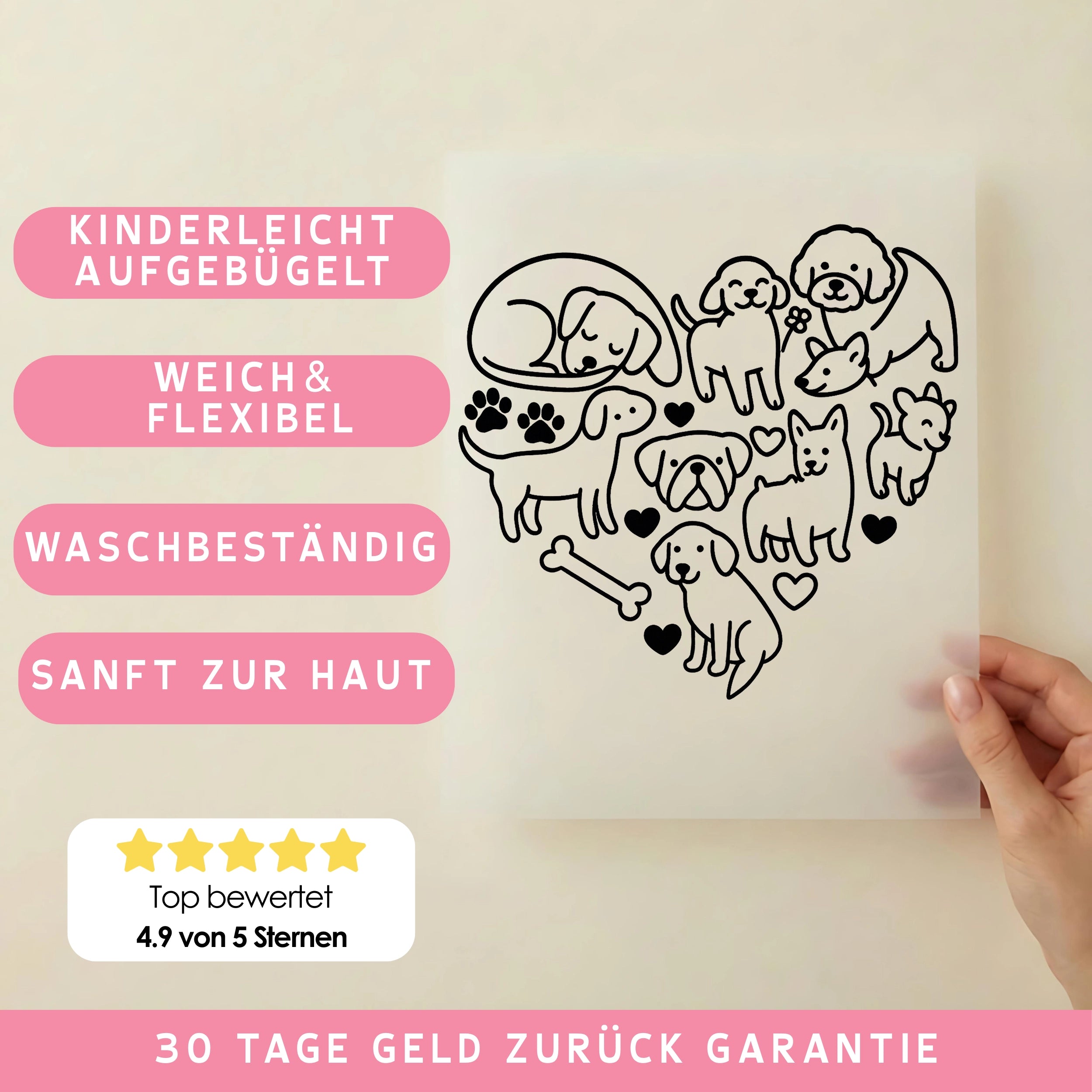 Bügelbild Hunde im Herz