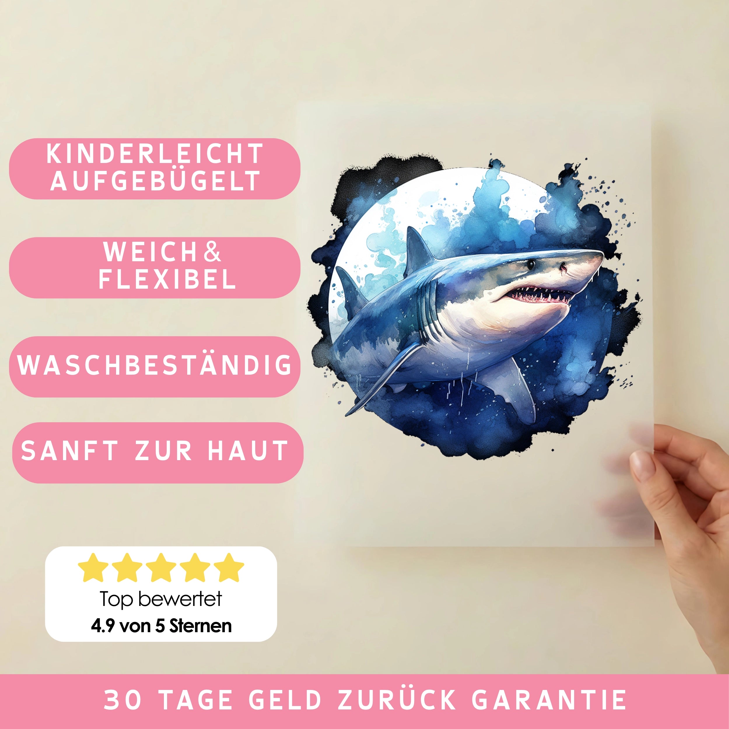 Bügelbild Hai Moon