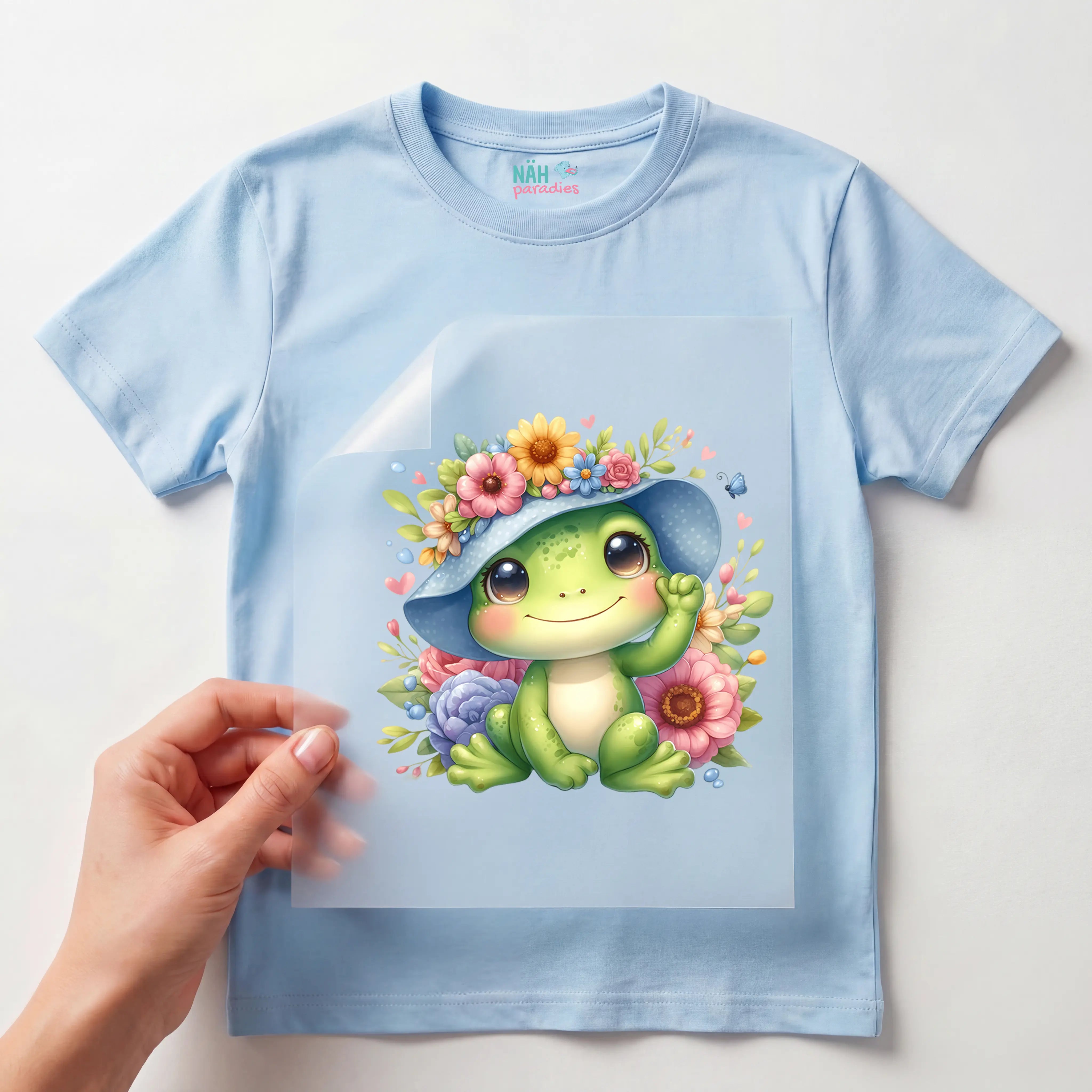 Bügelbild Blüten Frosch
