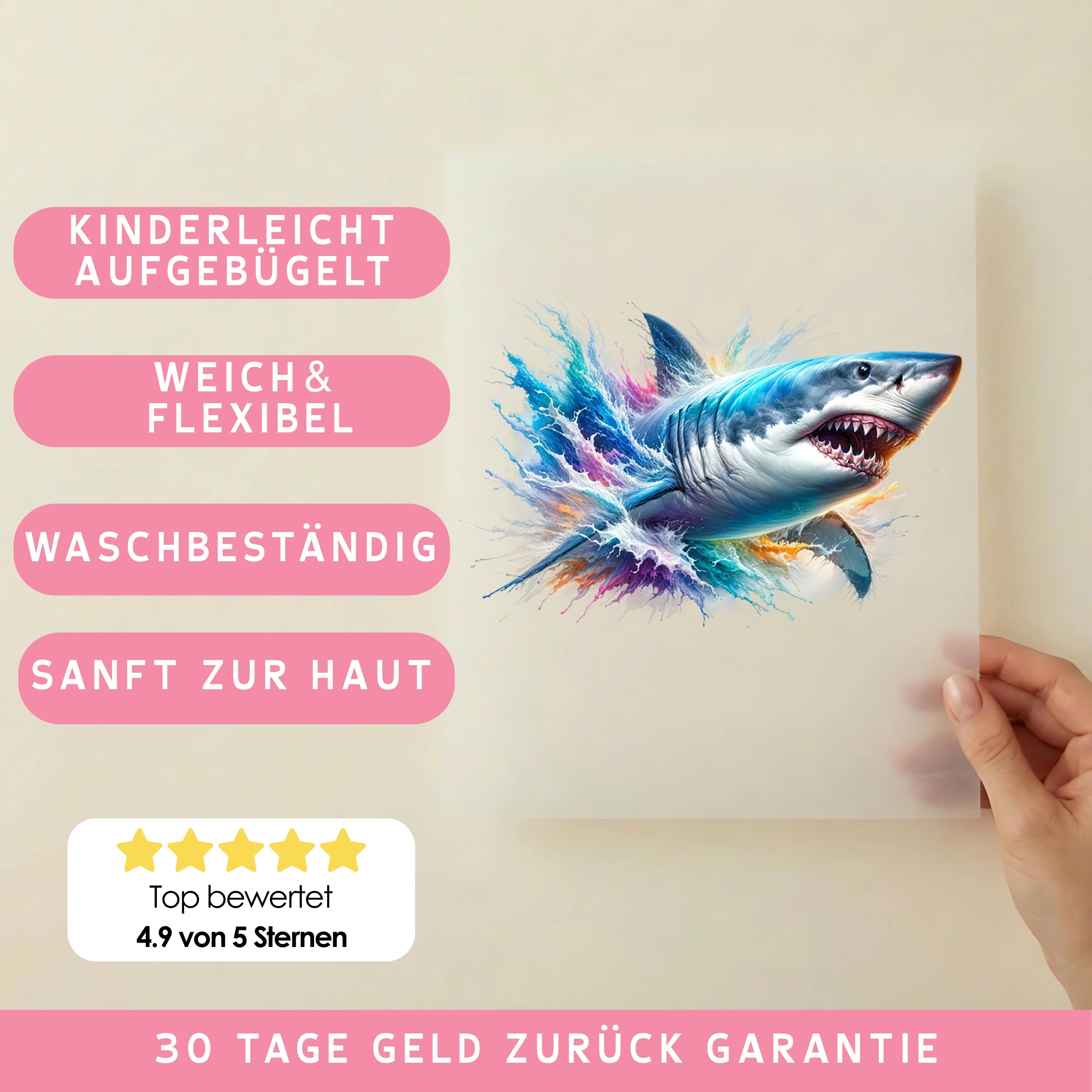Bügelbild Hai Splash