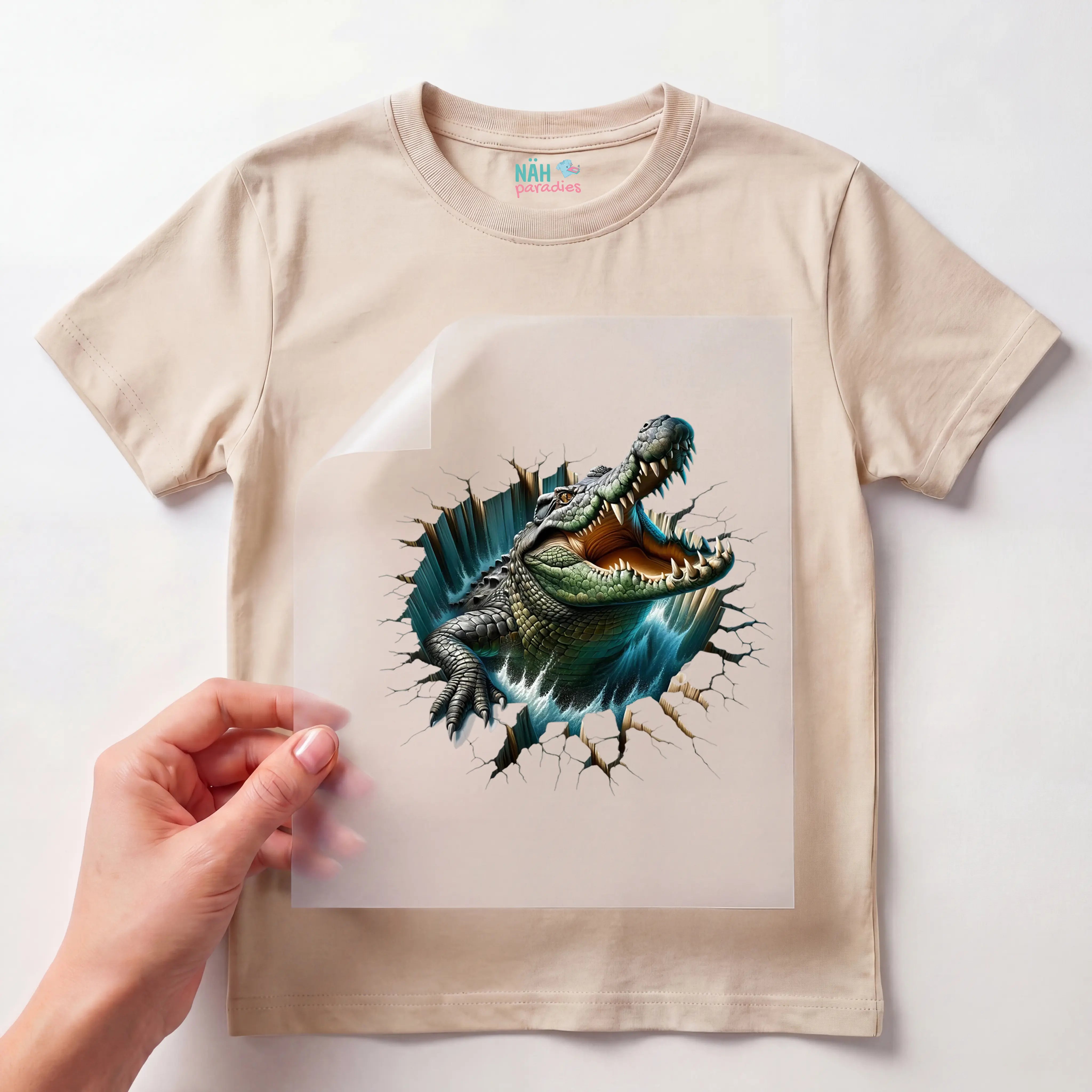 Bügelbild Krokodil Attacke