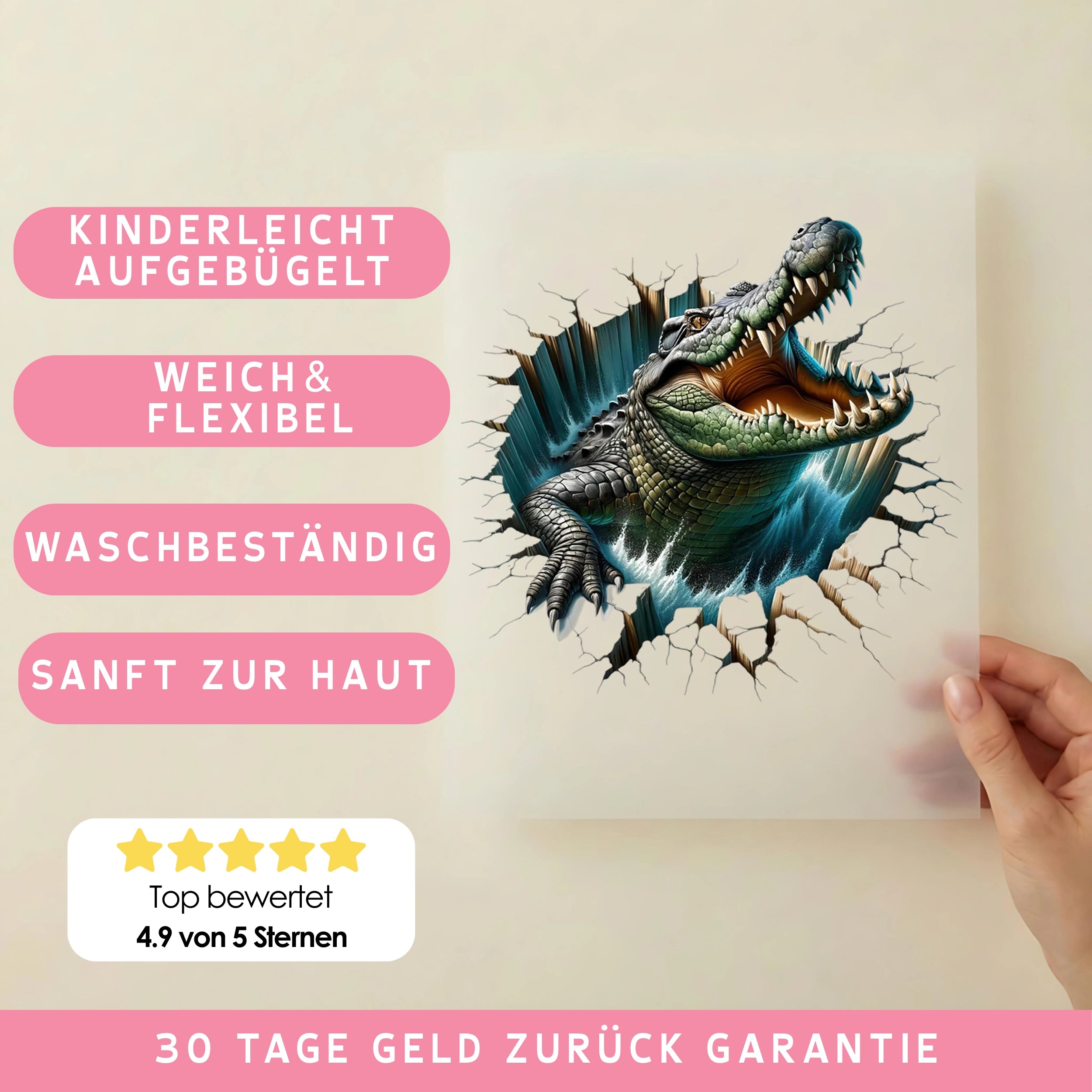 Bügelbild Krokodil Attacke