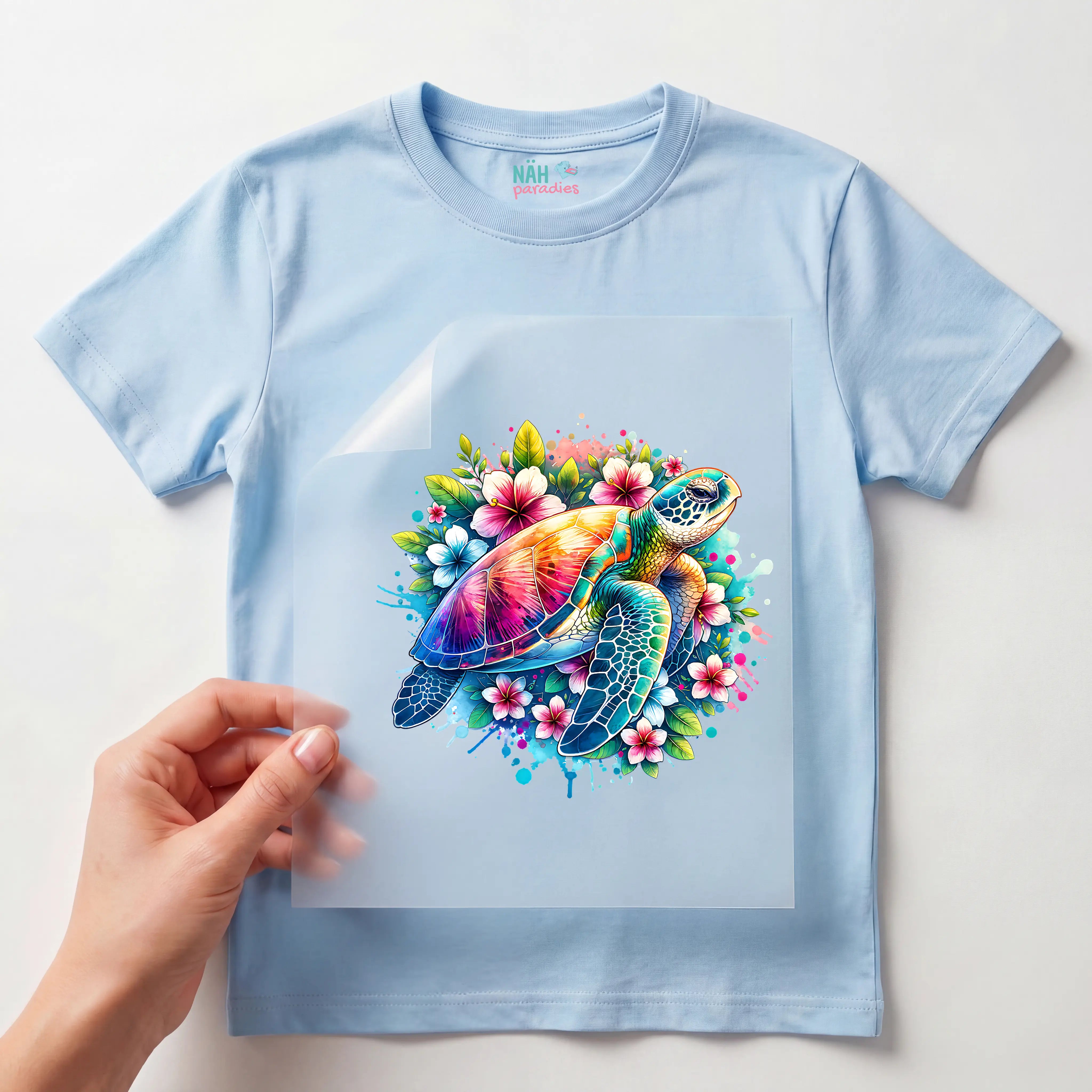 Bügelbild Blüten Schildkröte