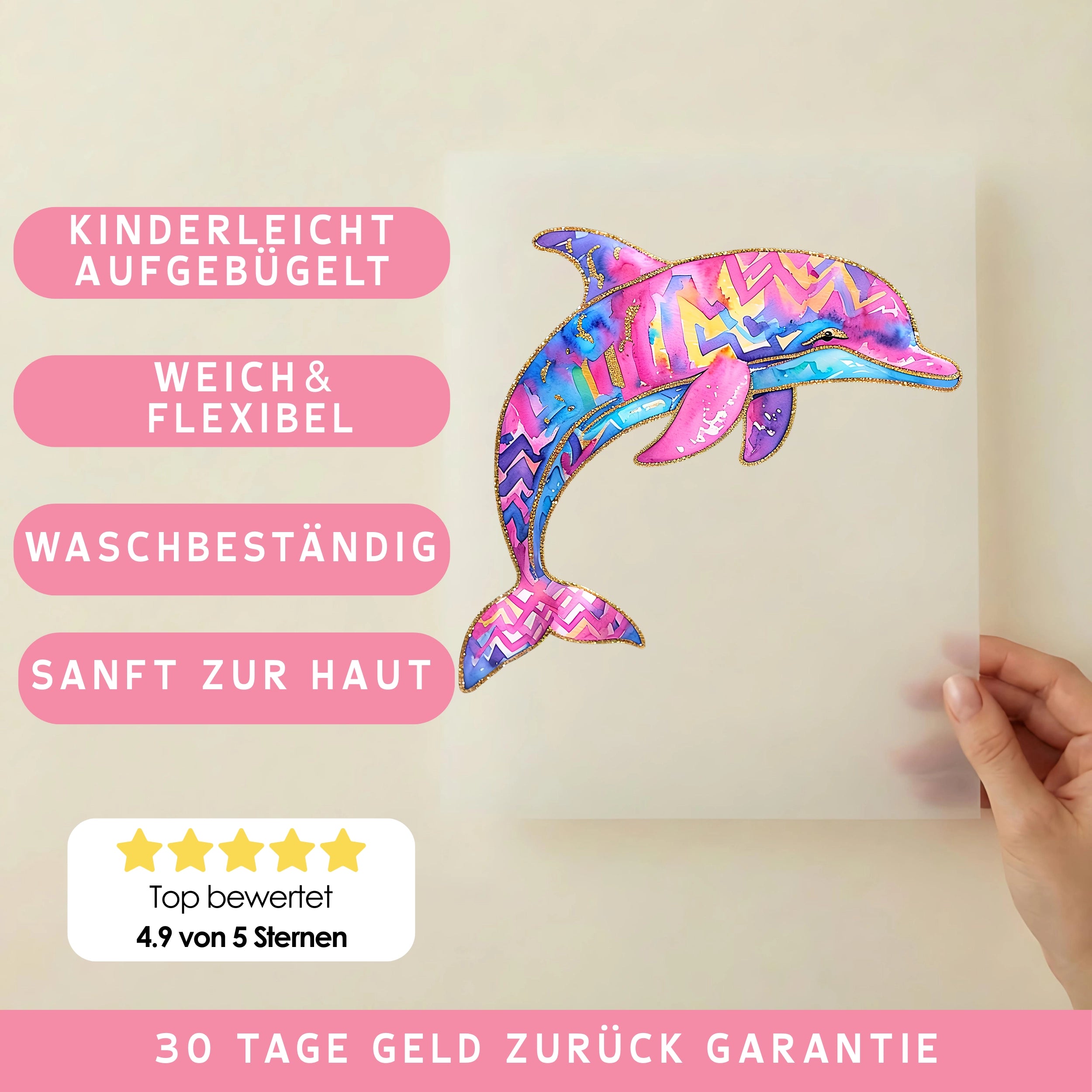 Bügelbild Pinker Sommer Delfin
