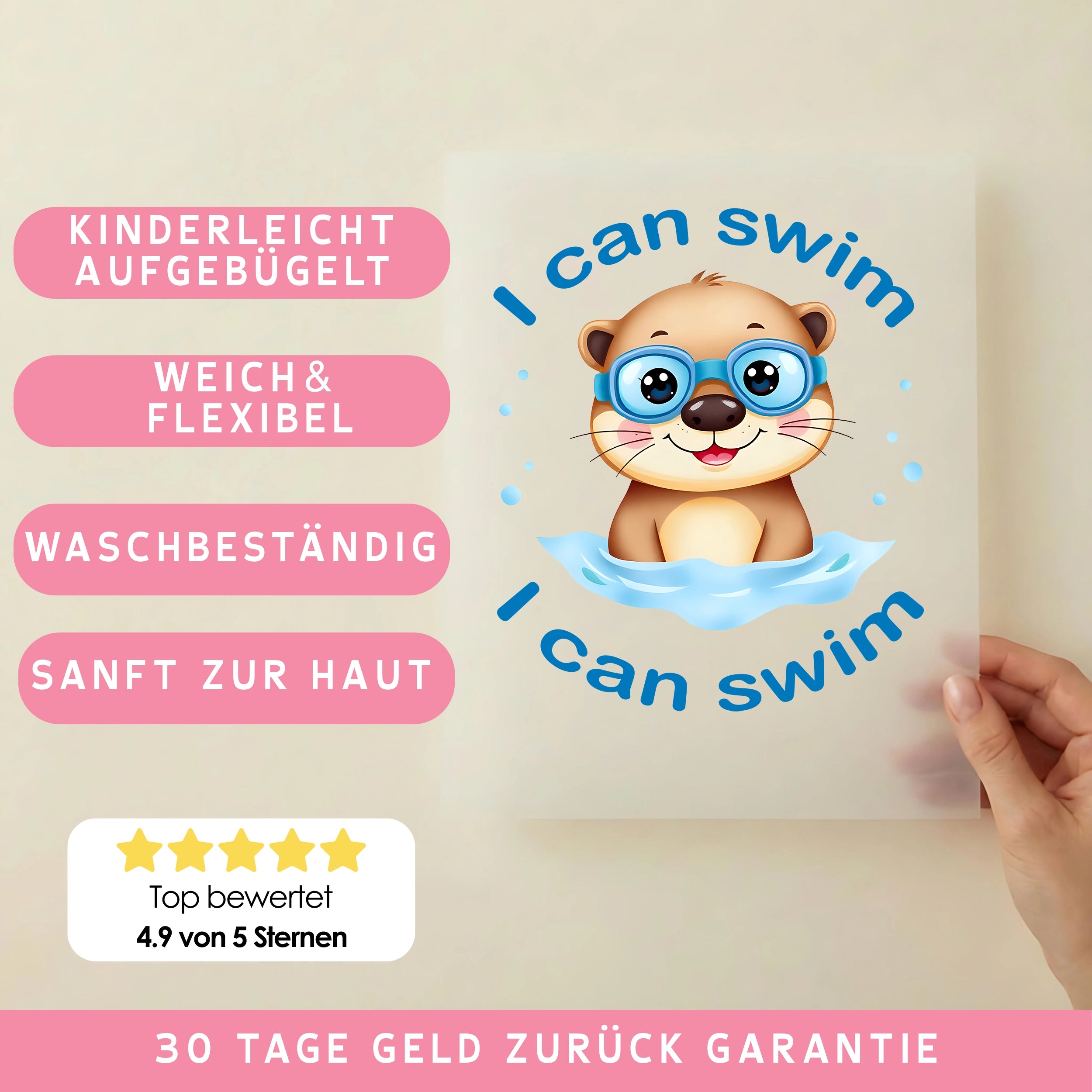 Bügelbild Otter Urlaub Schwimmabzeichen Blau
