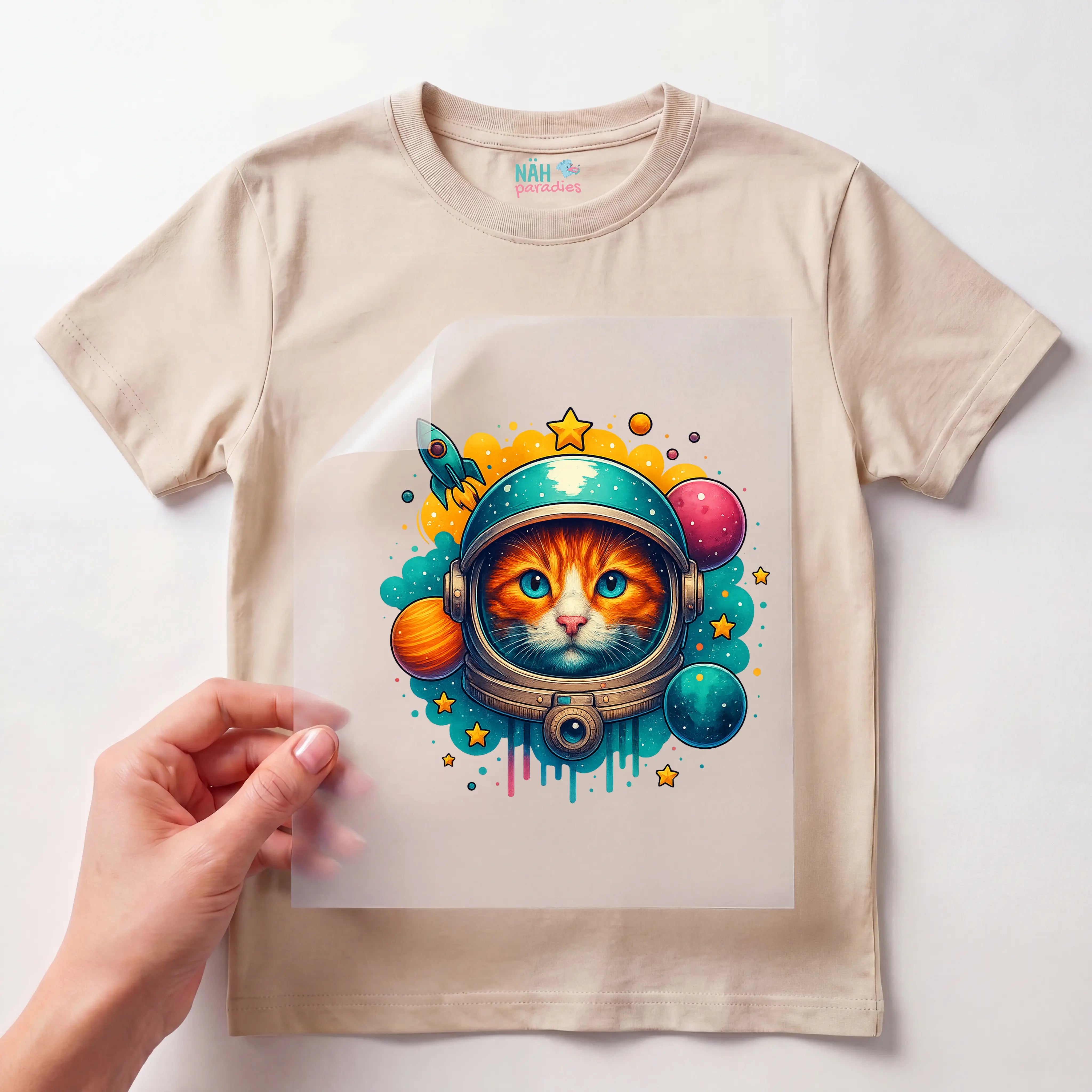 Bügelbild Katze auf Mission
