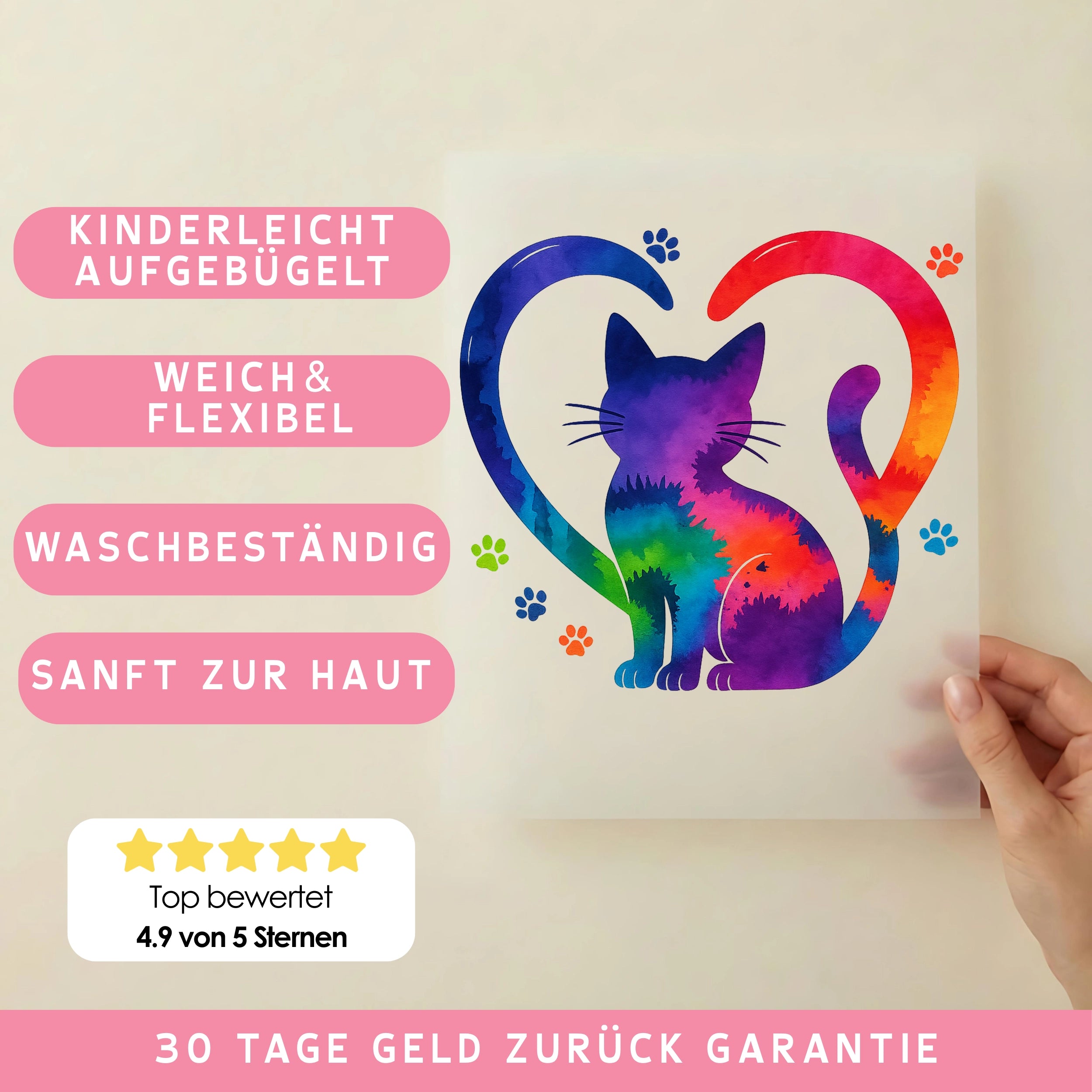 Bügelbild Katzenherz