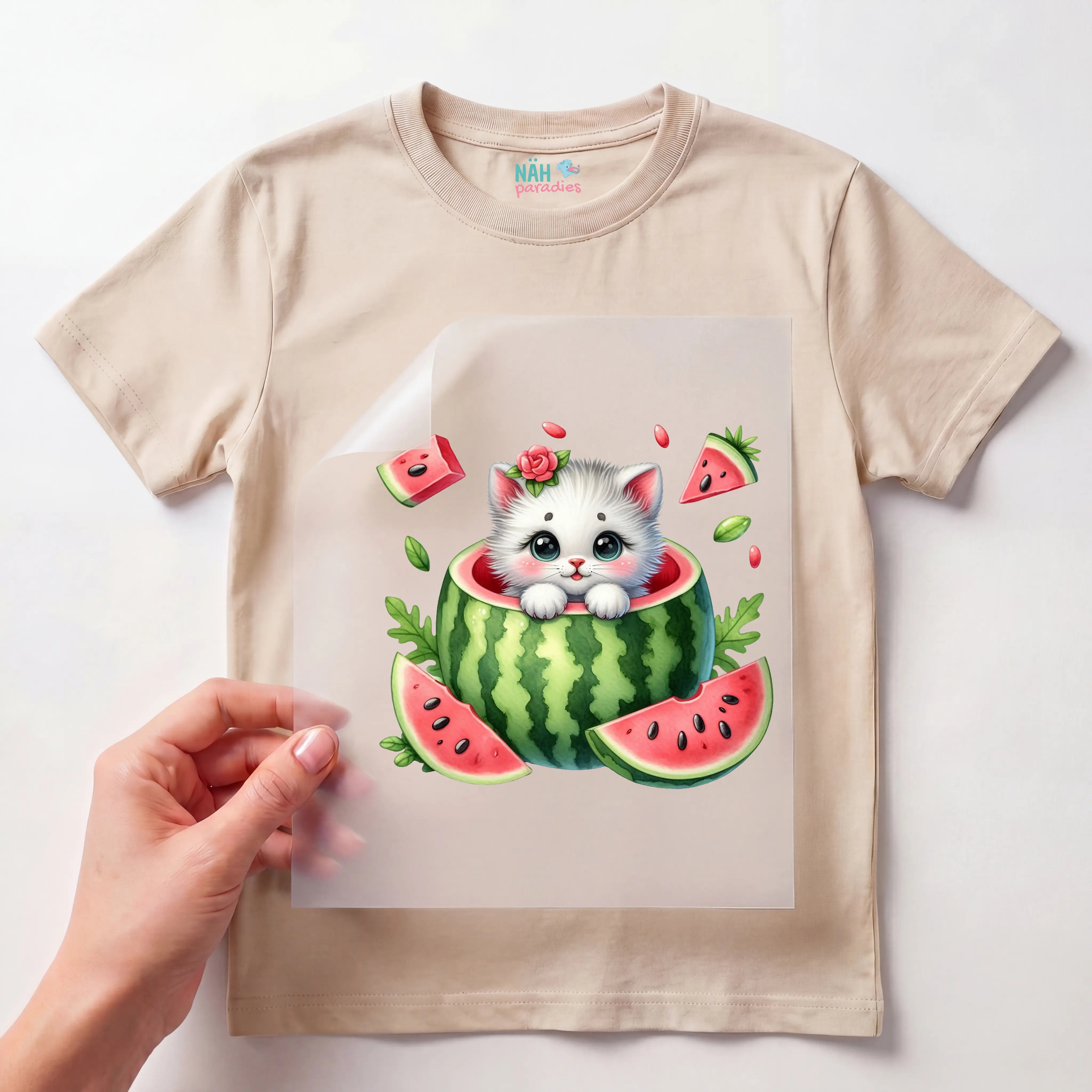 Bügelbild Katze Wassermelonenliebe