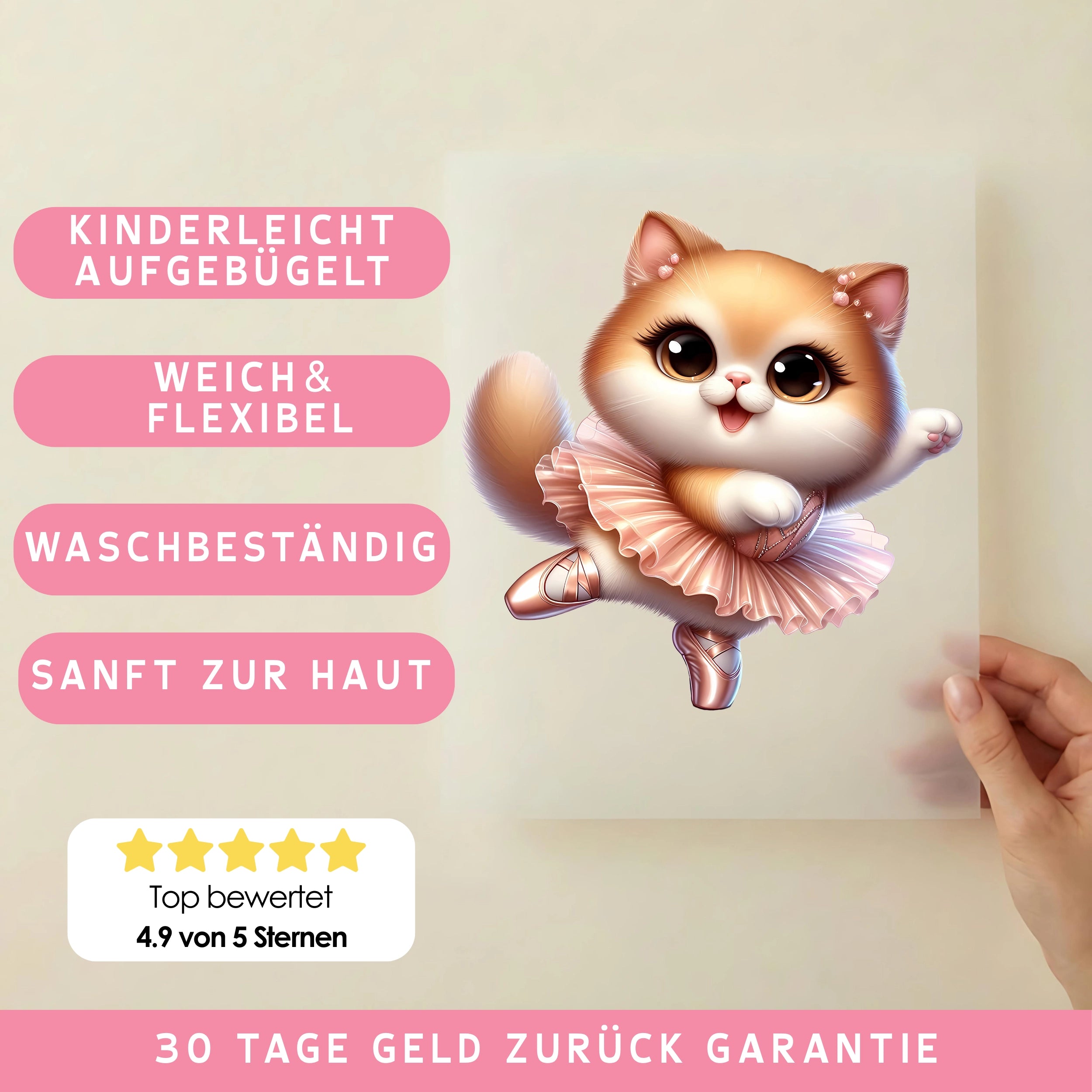 Bügelbild Katze Ballerina Rosentanz