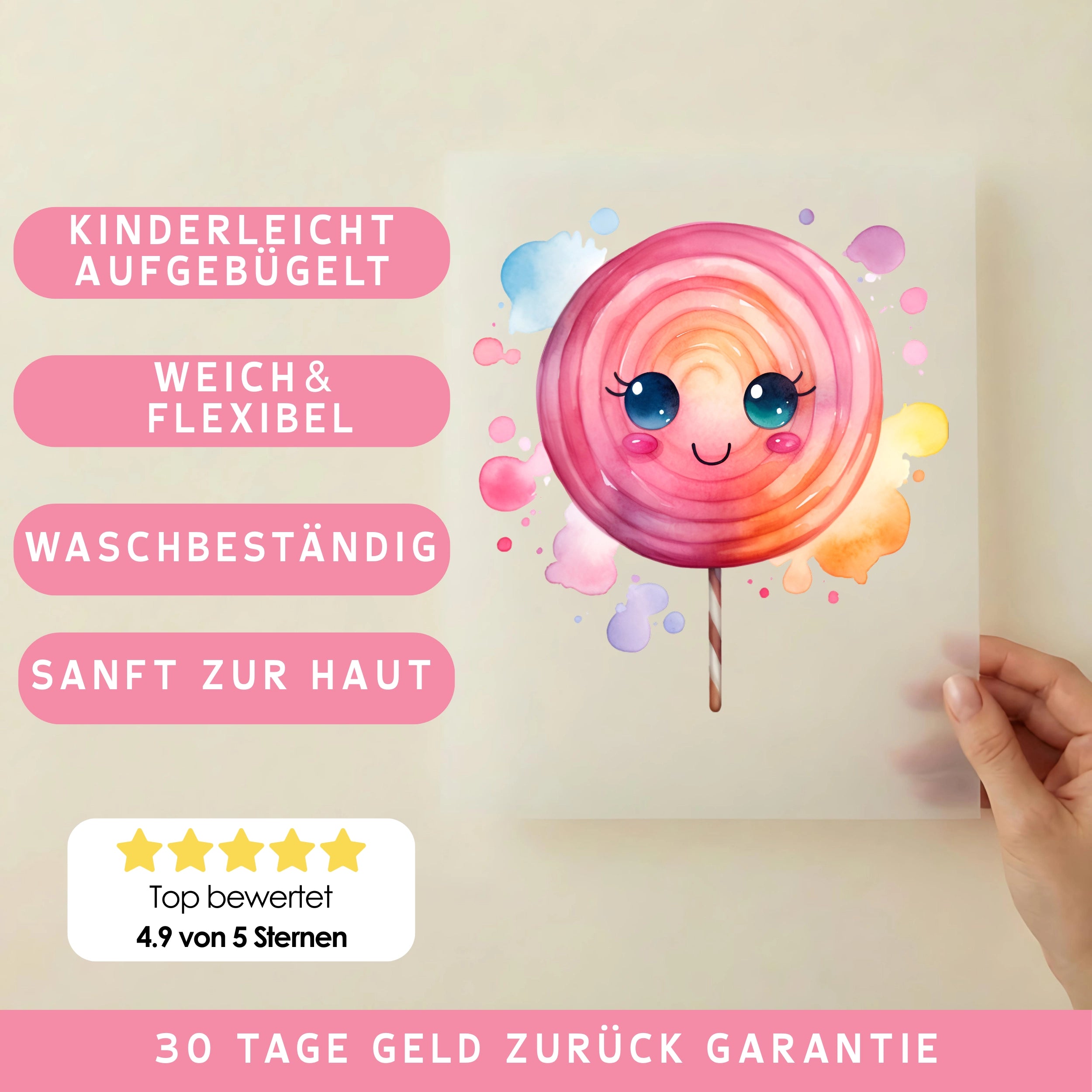 Bügelbild Lutscher Lollipop Pinky