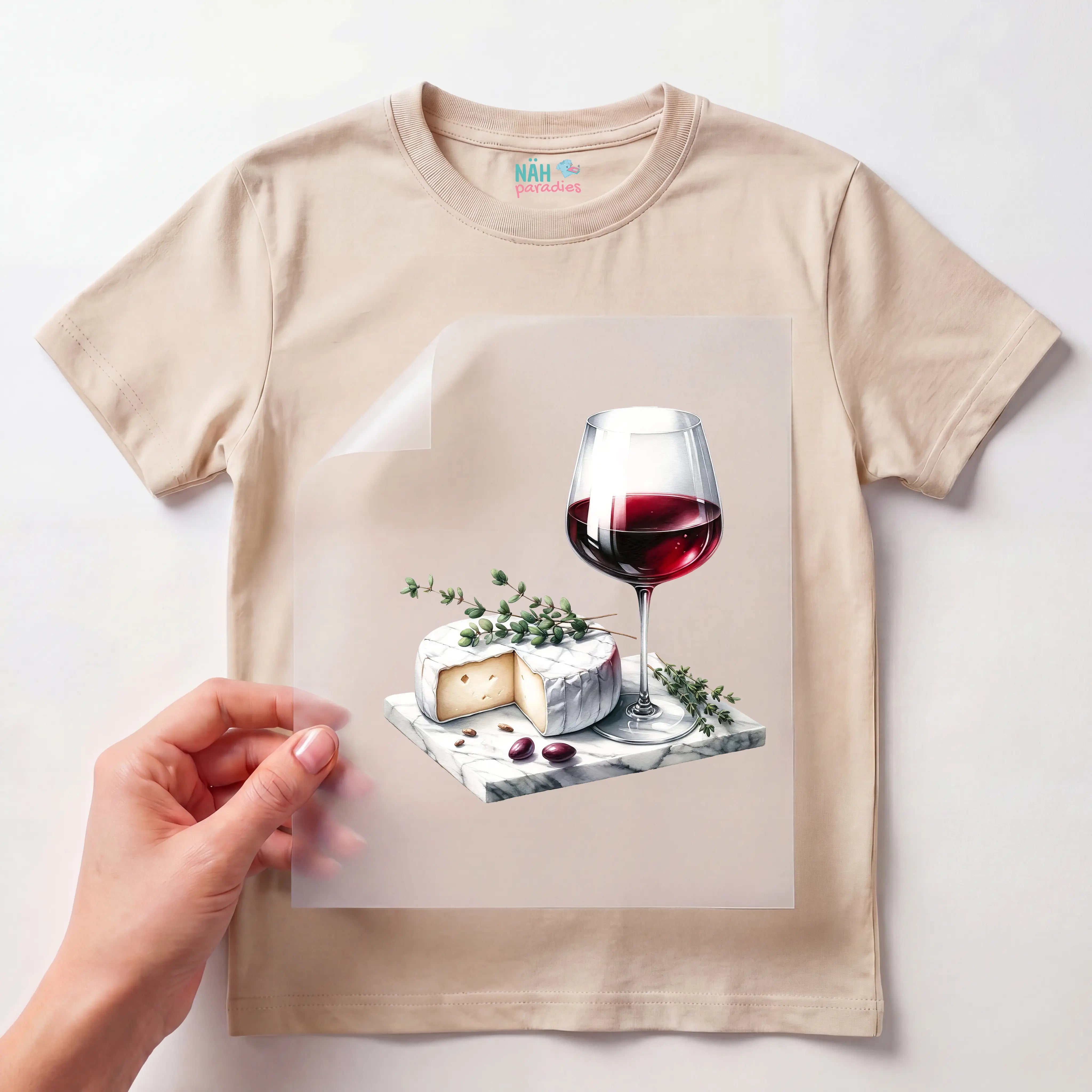 Bügelbild Wein und Käse