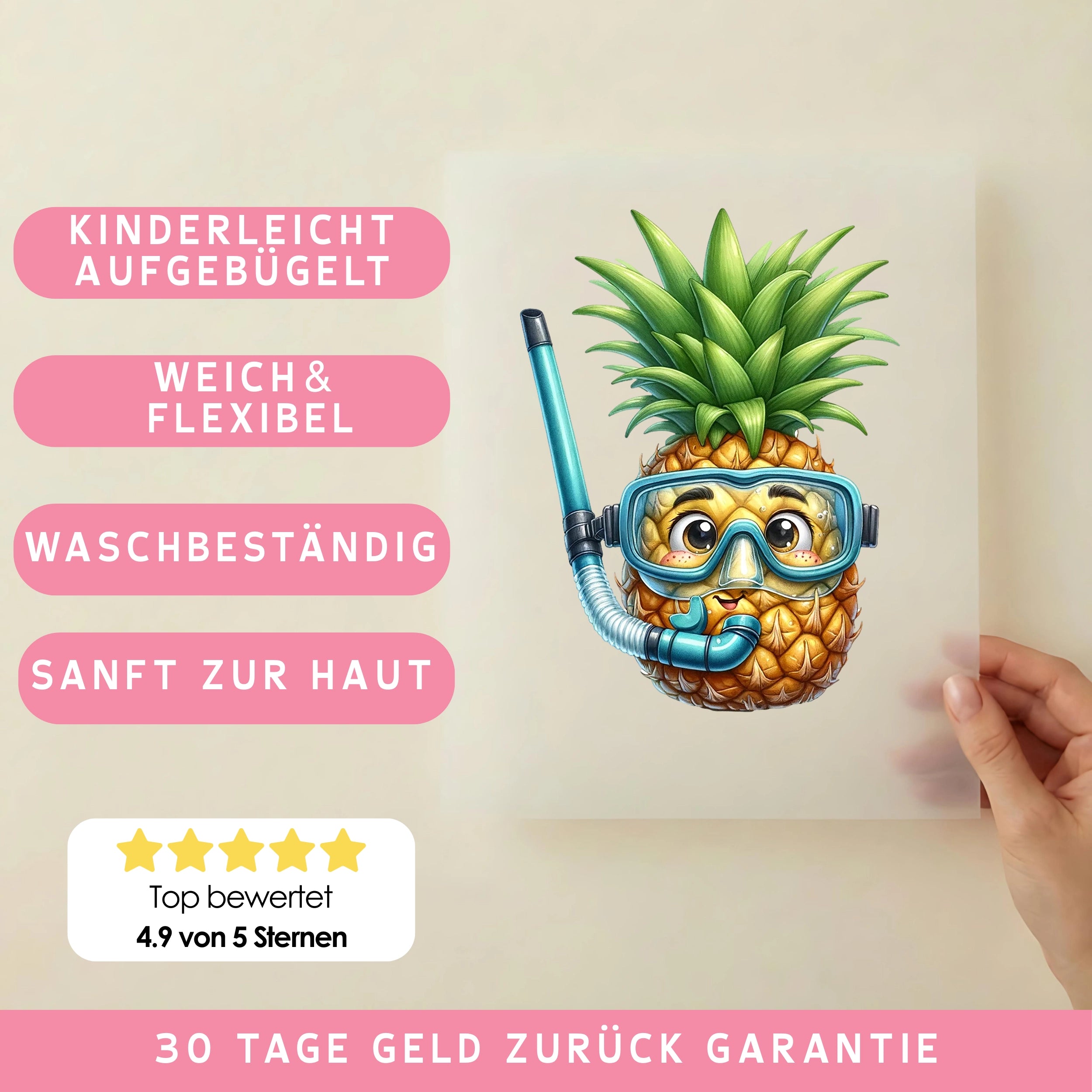 Bügelbild Ananas Schnorchelspaß