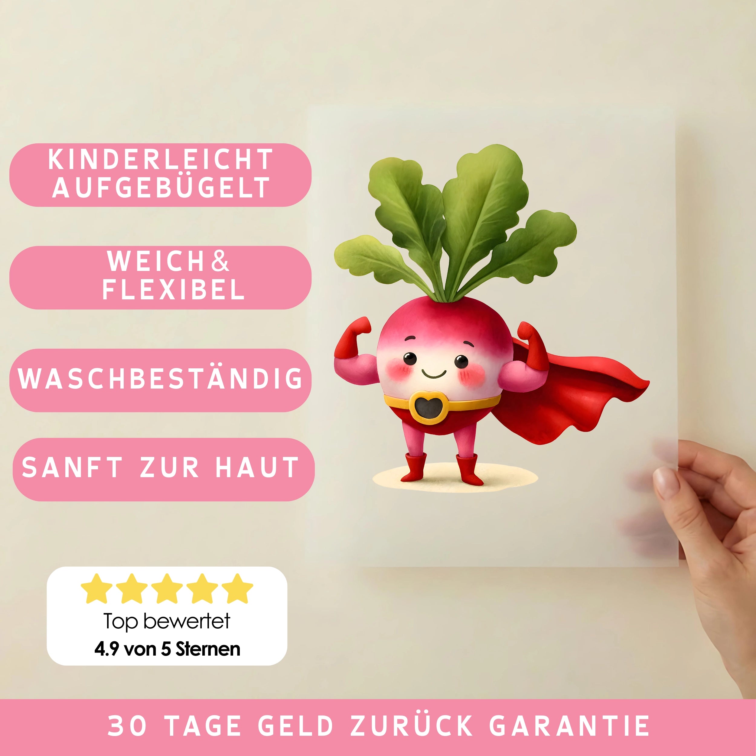 Bügelbild Superheld Radieschen