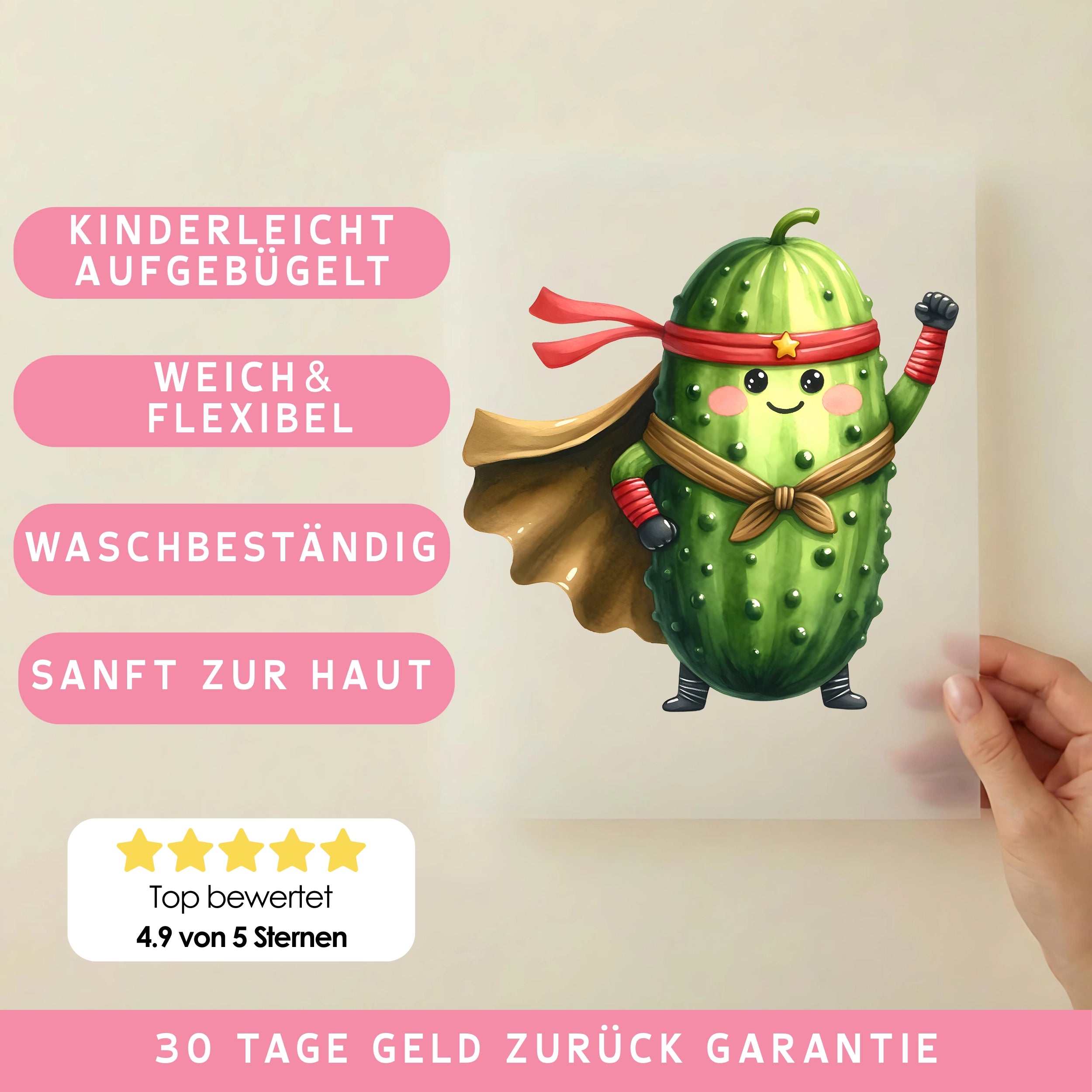 Bügelbild Superheld Gurke