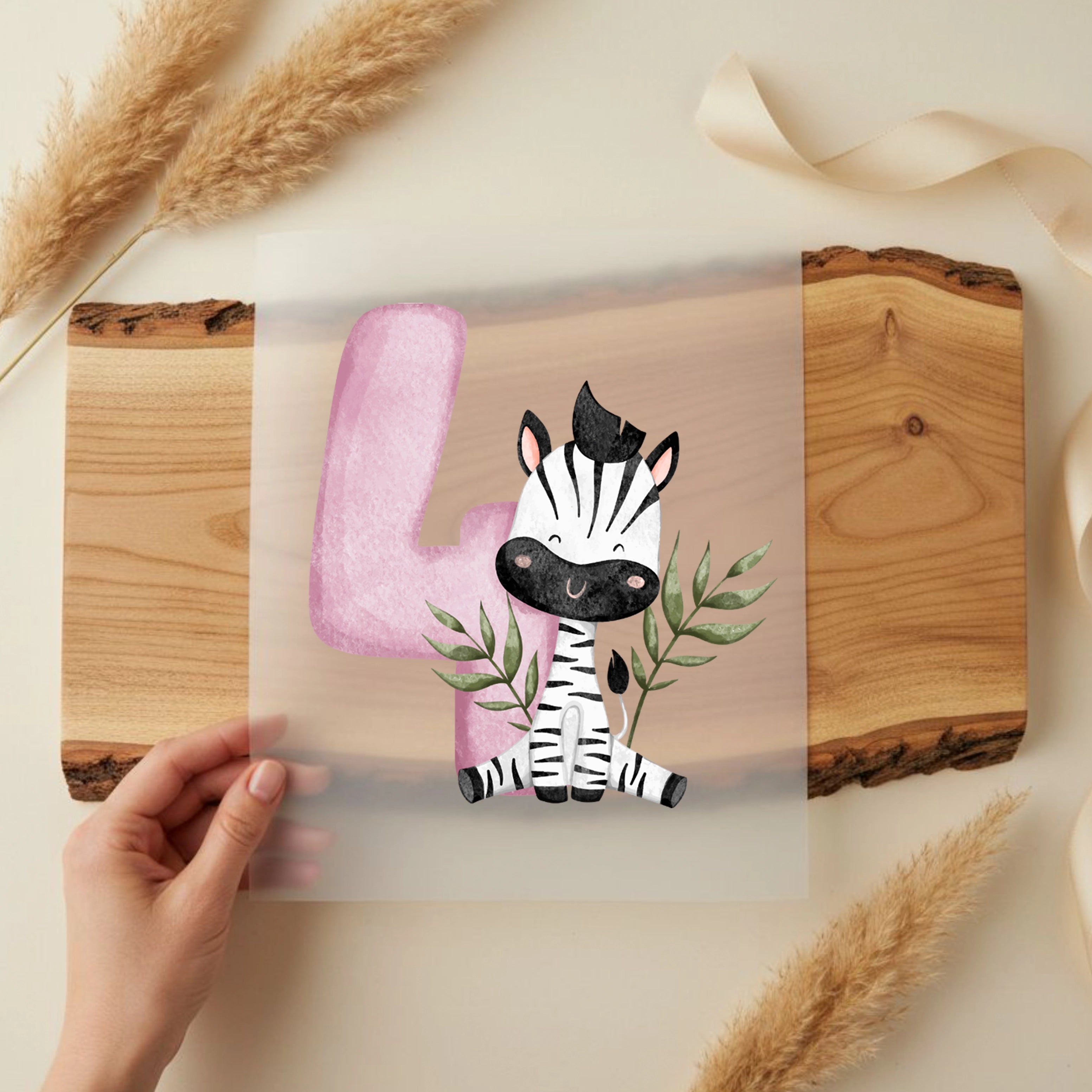 Bügelbild Zahl 4 Zebra