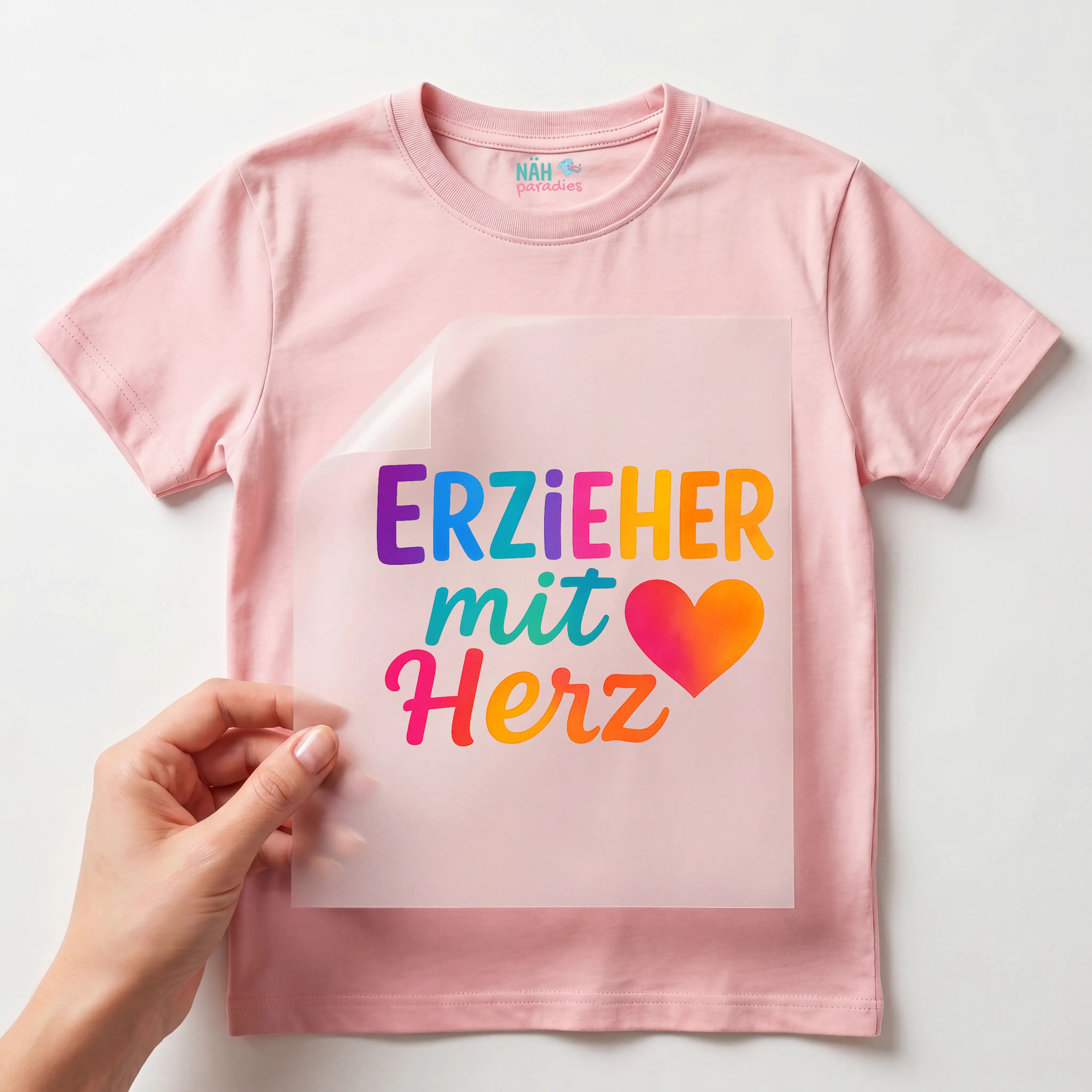 Bügelbild Erzieher mit Herz Regenbogen