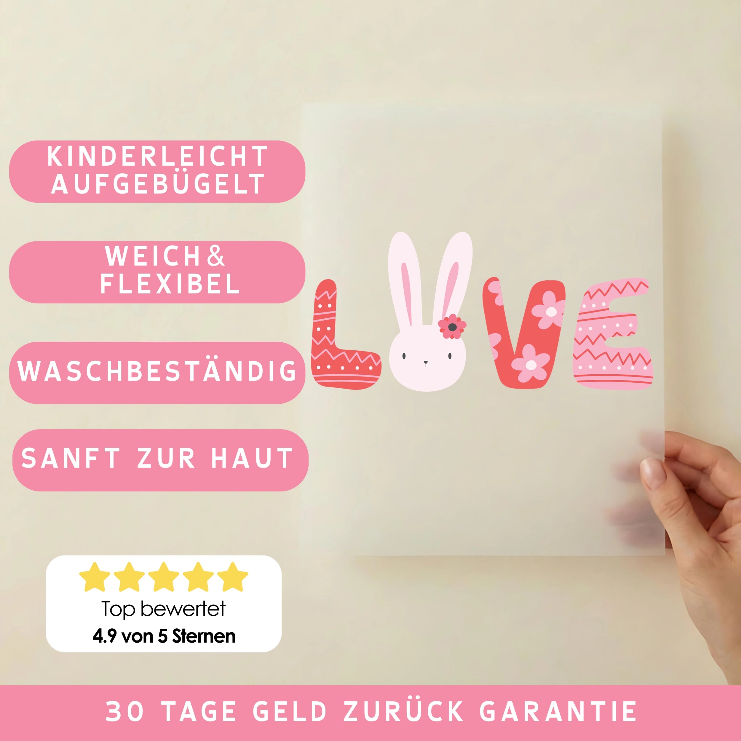 Bügelbild Love Hase
