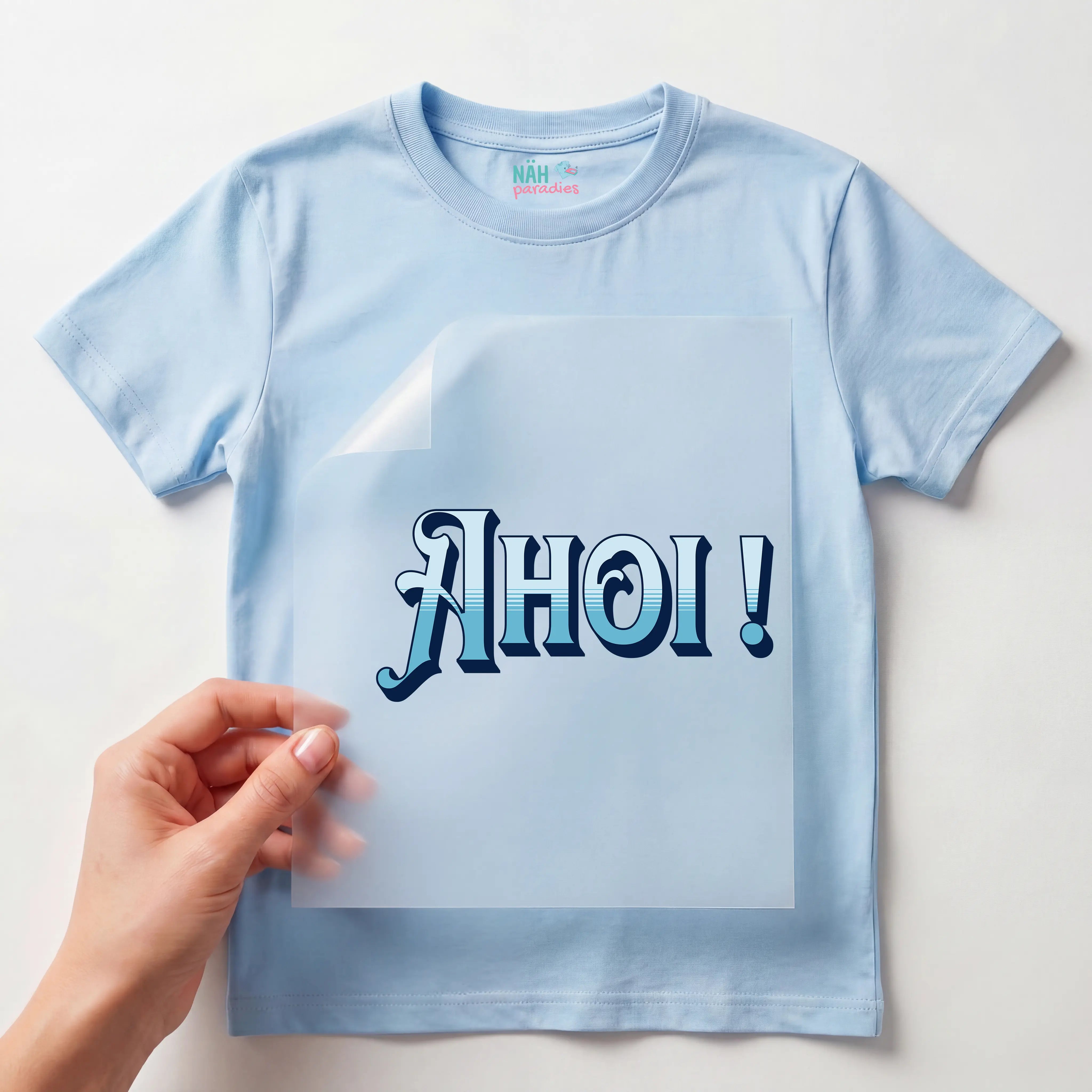 Bügelbild Schriftzug Ahoi Blau