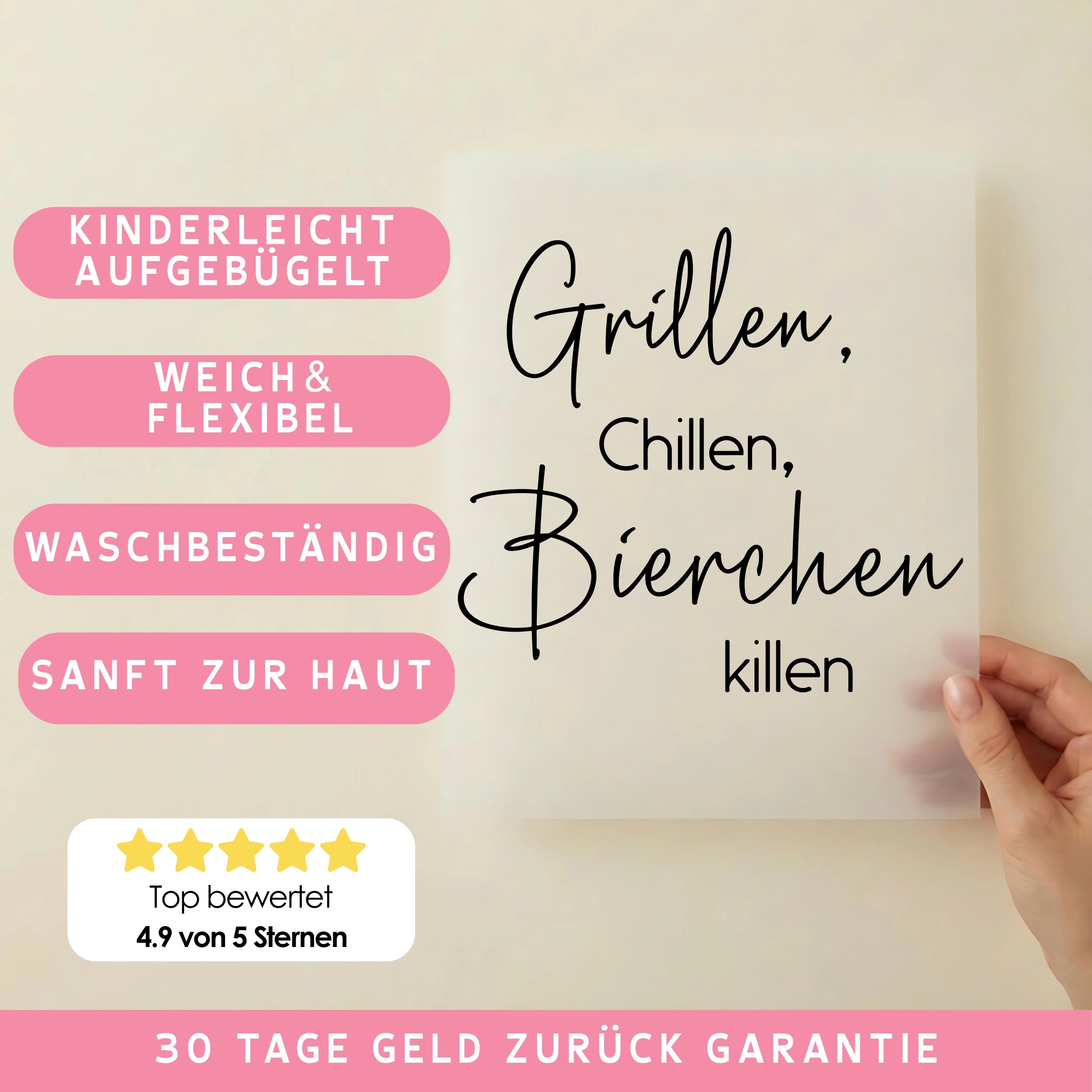 Bügelbild Schriftzug grillen, chillen